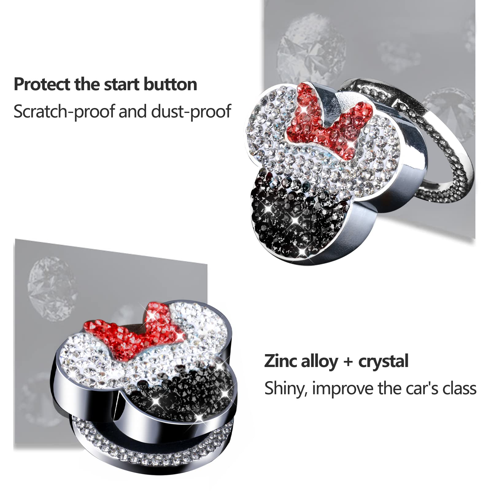 Pangpai Car Cute Push To Start Button Cover Accessories, Bling Crystal Car Engine Start Stop Button Cover, Black Car Decoration Interior Sticker For Women Girl