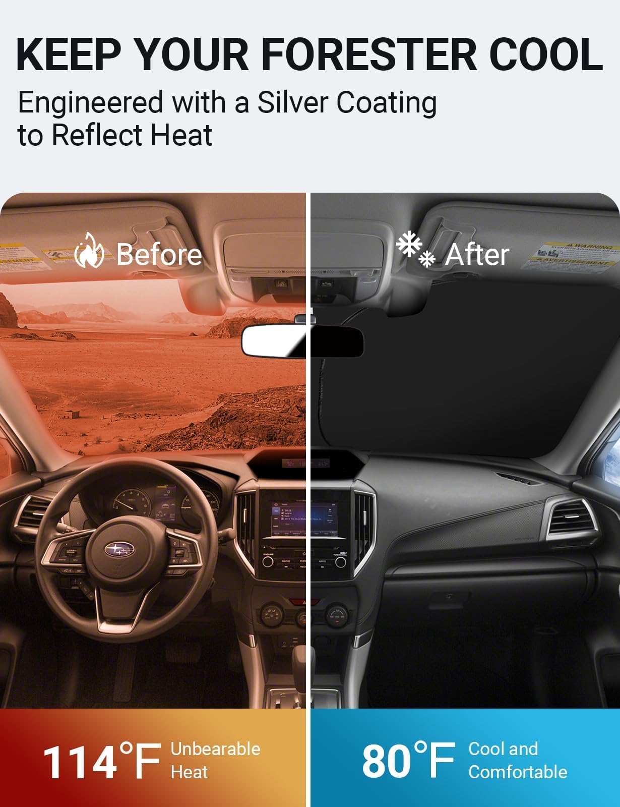 Proadsy 2025 Upgrade Windshield Sunshade Custom For Subaru Forester 2019-2024 2025 Block Sun & Uv Foldable Front Window Car Shad