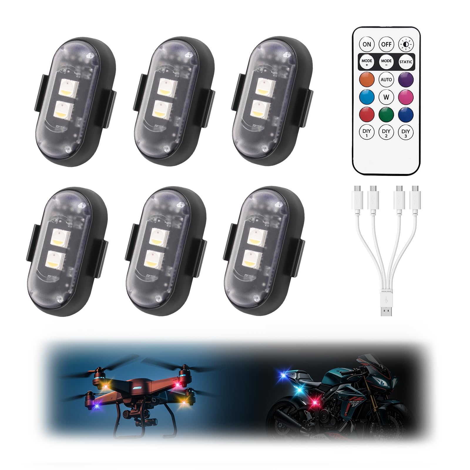 Wireless LED Strobe Light with Remote Control,8 Colors Waterproof Anti-Collision USB Charing Led Warning Lights,High Brightness 