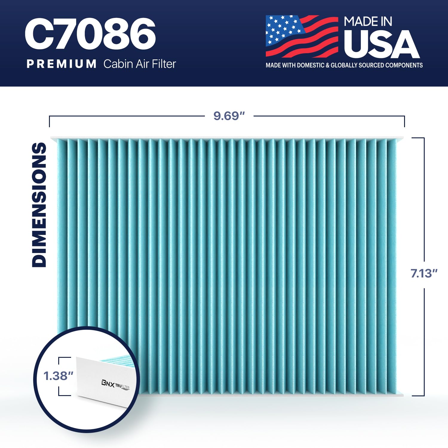 Bnx Trufilter C7086 Cabin Air Filter, Hepa 99.97%, Made In Usa, Compatible With Select Nissan Rogue, Rogue Sport