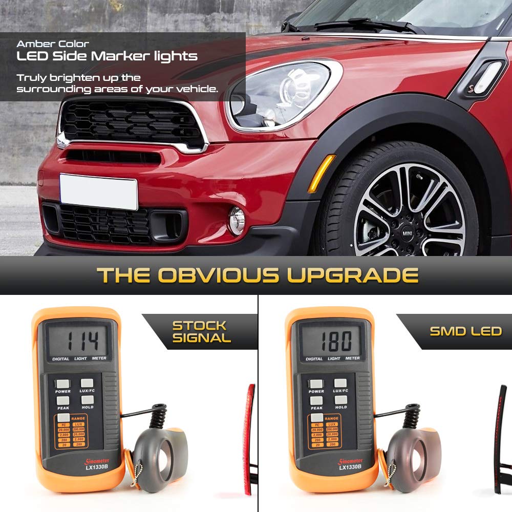 Vipmotoz Rear Wheel Arch Full Led Dark Smoke Side Marker Light Lamp Assembly Replacement Pair For Mini Cooper R55 R56 R57 R58 R59 R60 R61, Driver & Passenger Side