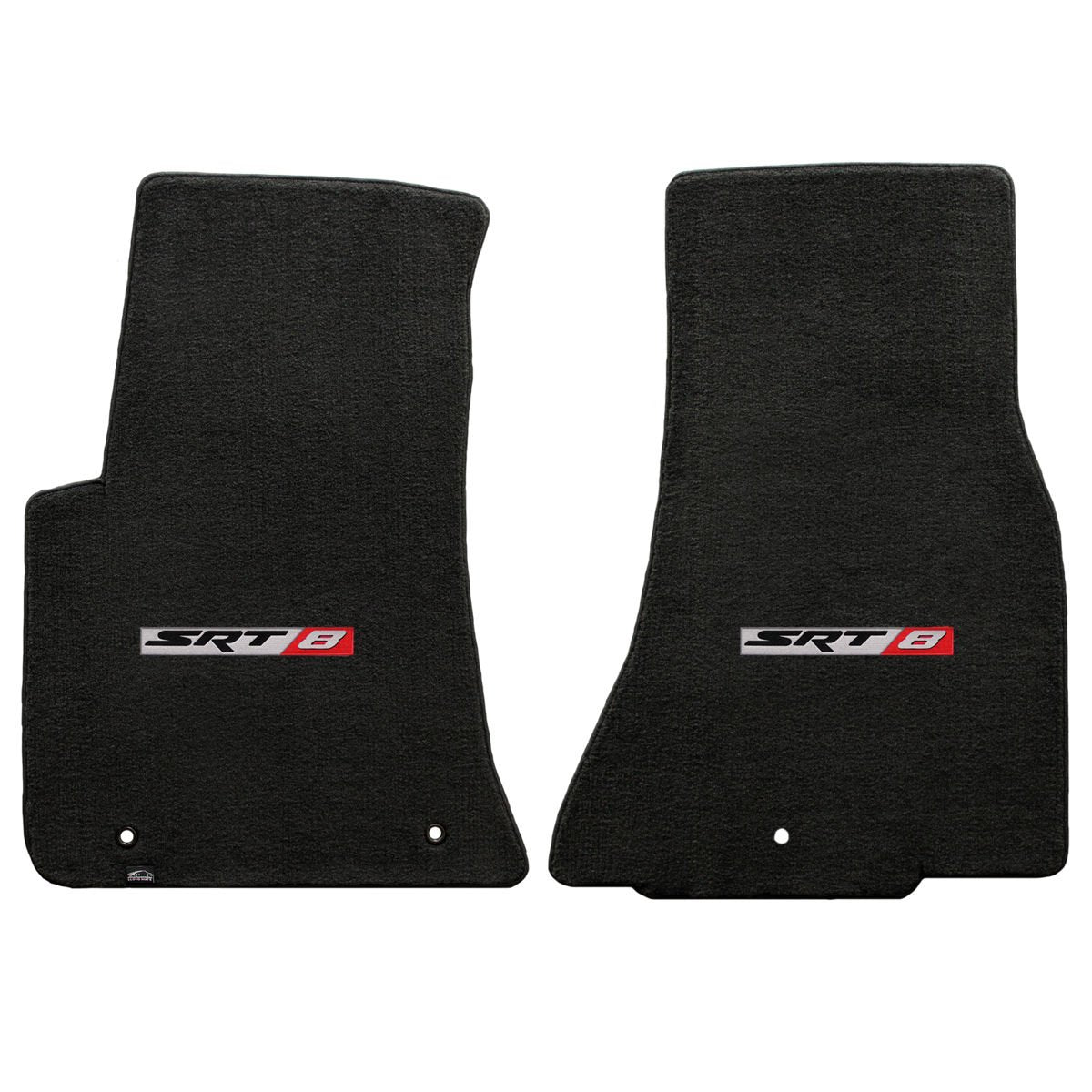 Fits 2011-2014 Dodge Challenger 2Pc Ebony Black Front Floor Mats With Srt-8 Logo In Red & Silver