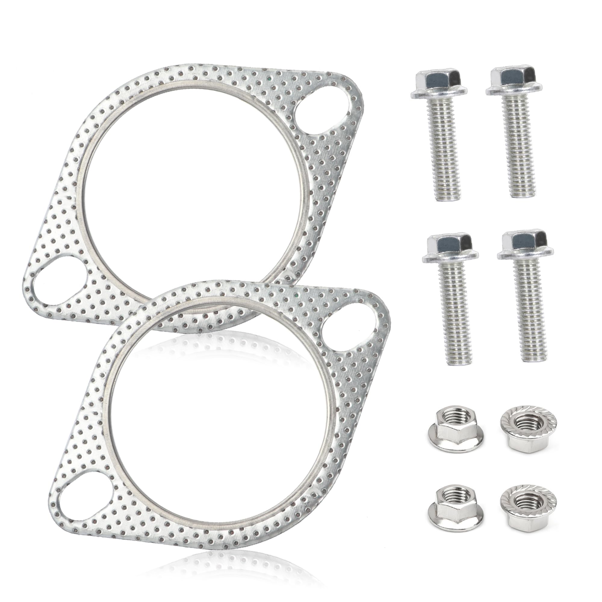 2PCS 2.25'' Car Exhaust Manifold Gasket with 4 Exhaust Bolts,Exhaust Gasket Keeps The Pipe Joints Stable,Universal Car Parts Car