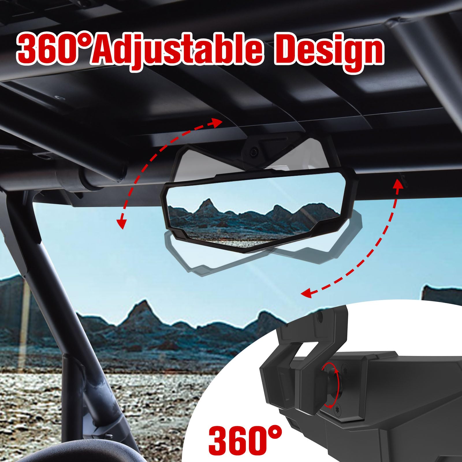 Litmiracle Center & Side Rearview Mirrors Kit For Polaris Rzr Xp 1000, Adjustable Folding Rear View Center Convex Rear View Mirr