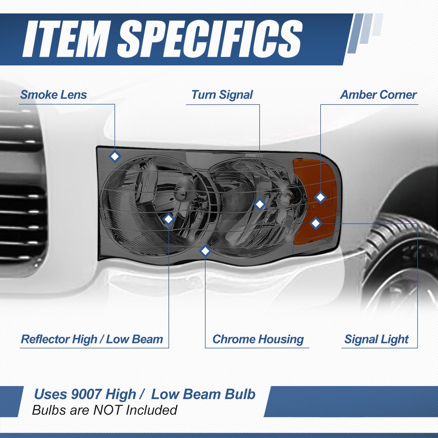 Auto Dynasty [Halogen Model] Factory Style Headlight Lamps Assembly Compatible With Dodge Ram 1500 2500 3500 Pickup Truck 02-05,