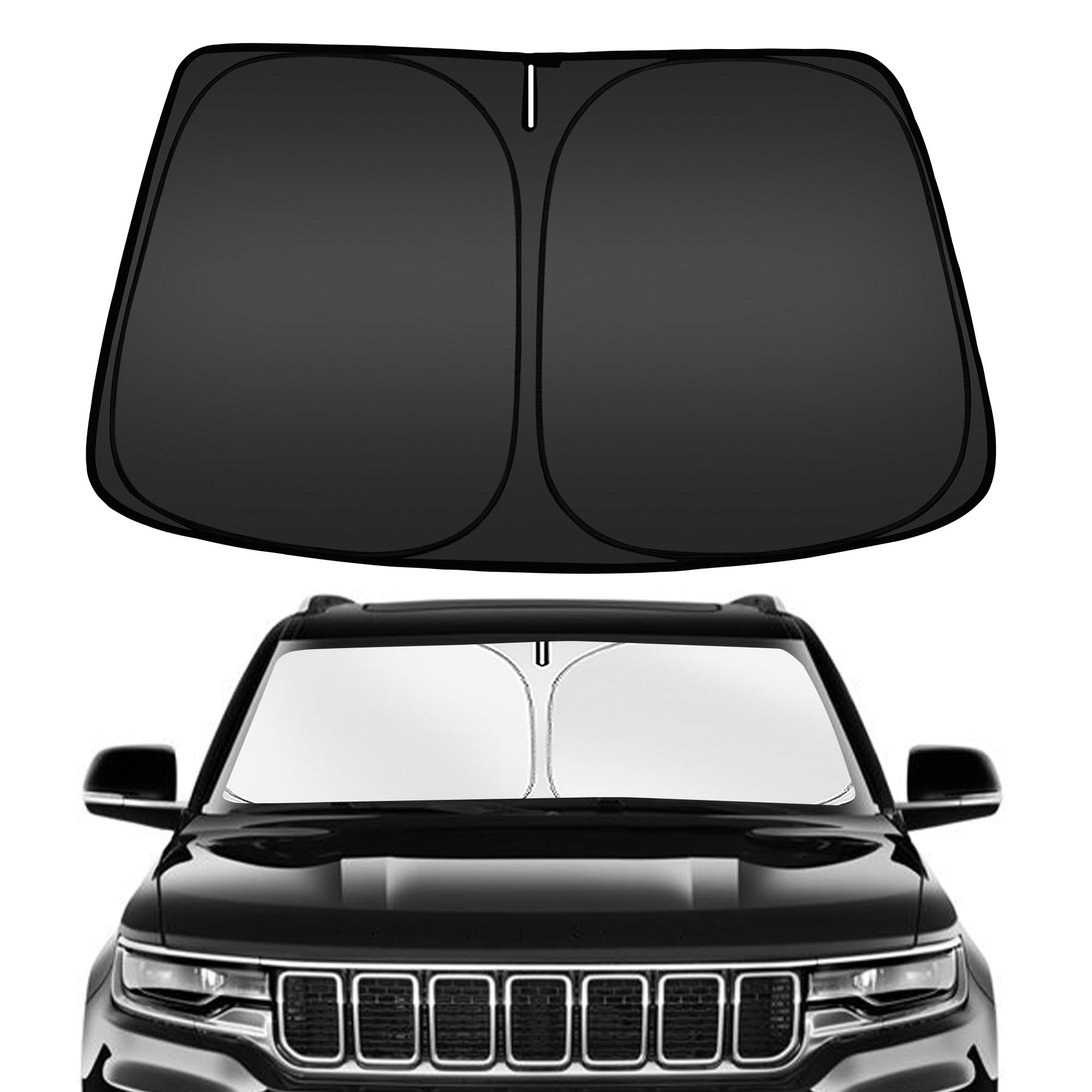 Arismotor Windshield Sun Shade For Jeep Wagoneer 2022-2024, Custom Fit Foldable Front Window Sunshade Sun Visor Protector, Block