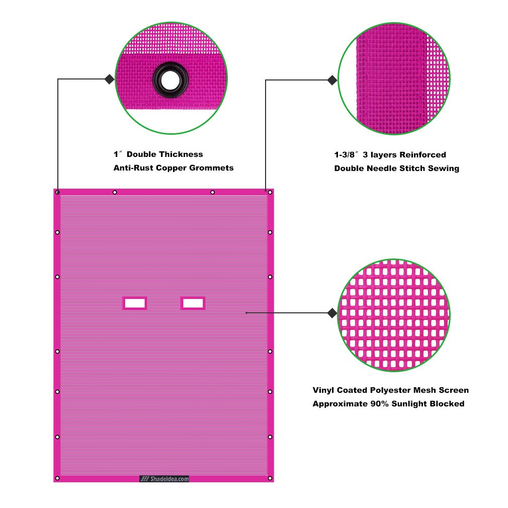 Shadeidea Sun Shade Top For Jeep Wrangler Top Sunshade Jl Unlimited 4 Door (2018-2023) Front And Rear-Pink Mesh Screen Sunshade