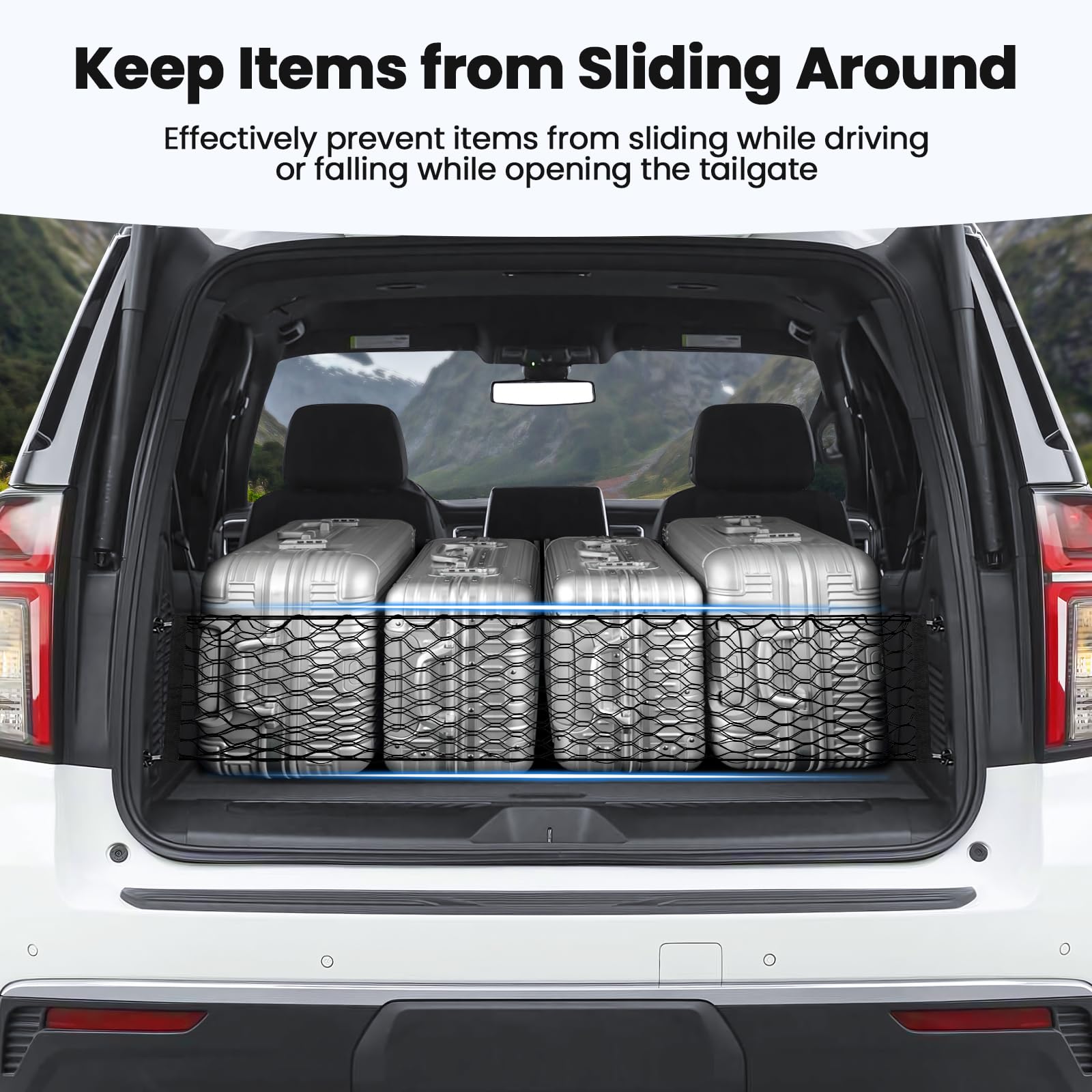 Canvcle Trunk Cargo Net for 2015-2025 GMC Yukon/Chevy Tahoe/Suburban Accessories Envelope Style Mesh Trunk Net Organizer and Sto