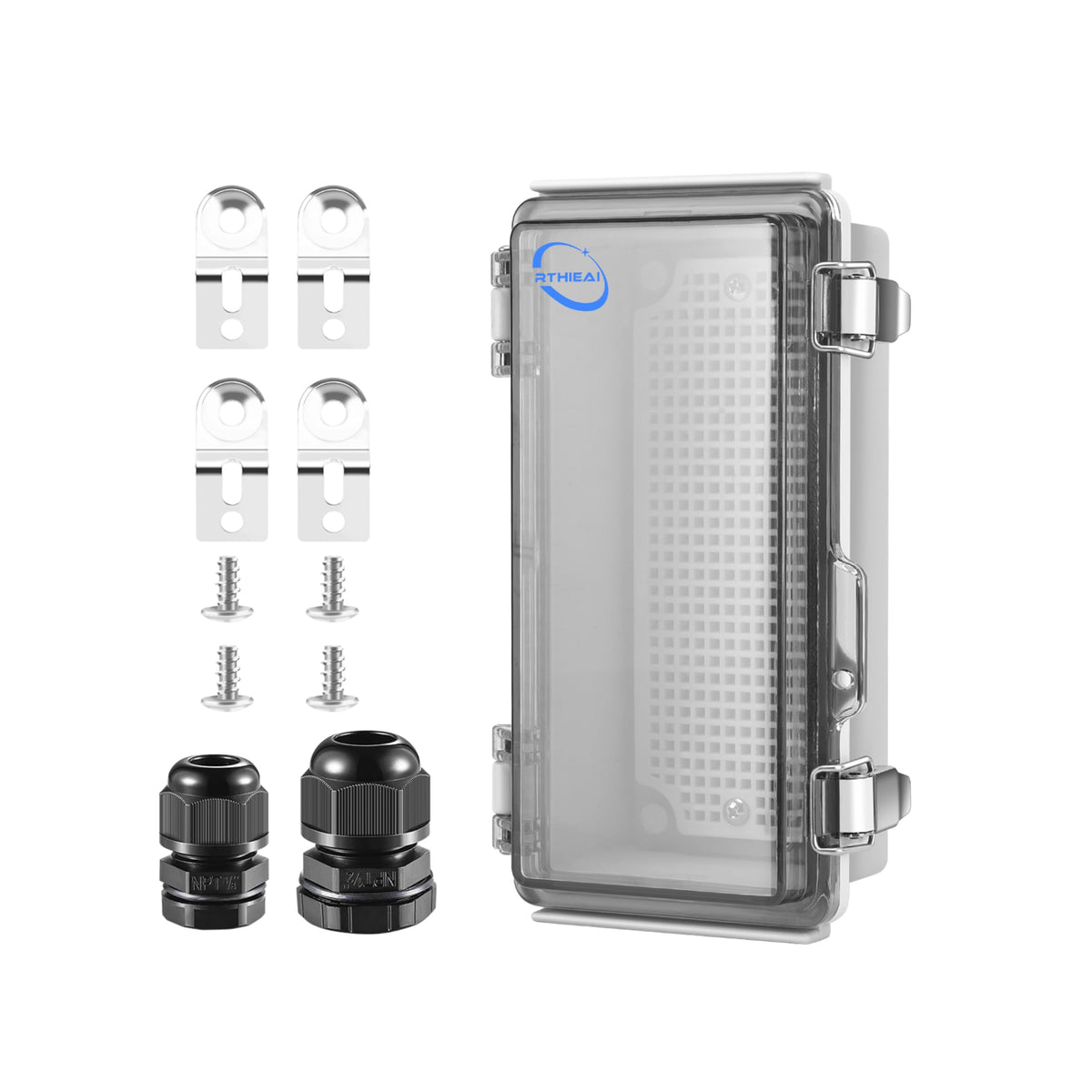 Rthieai Waterproof Outdoor Ip67 Junction Box (7.9'X3.9'X2.8') With Mounting Plate, Hinged Clear Cover And Wall Brackets - Weatherproof Abs Plastic Electrical Enclosure For Diy Projects (200X100X70Mm)