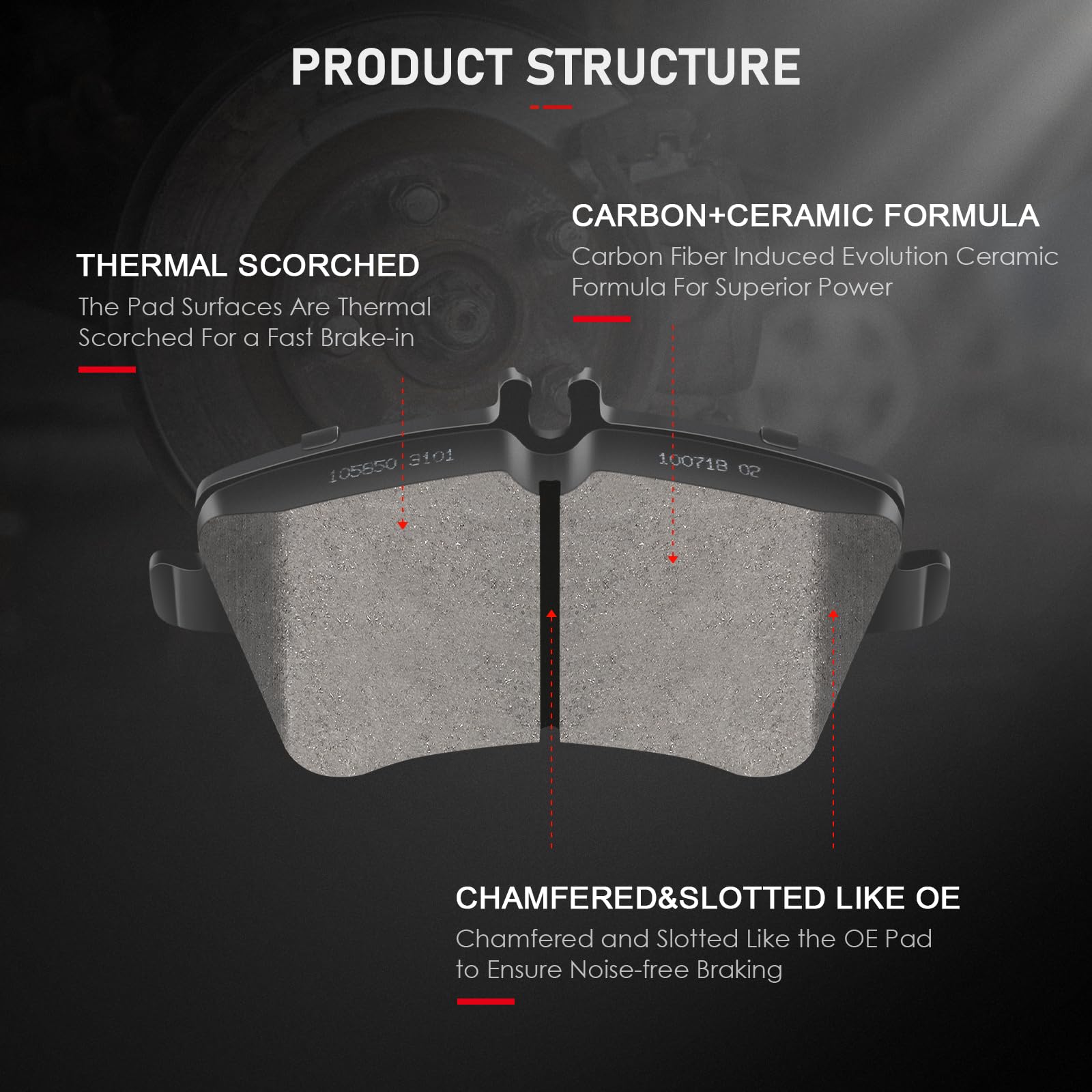 Cciyu D872 Front Ceramic Brake Pads Kits 4Pcs Fit For Mercedes-Benz C230,C240,C280,C3,C350,Clk3,Clk350,Slk280,Slk300