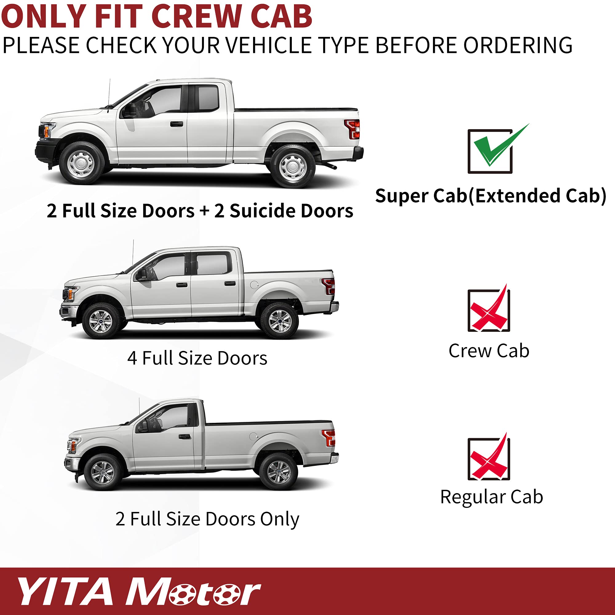 Yitamotor 6 Inches Running Boards Compatible With 2015-2025 Ford F-150 Supercab, 2017-2024 Ford F250 F350 Supercab Aluminum Blac