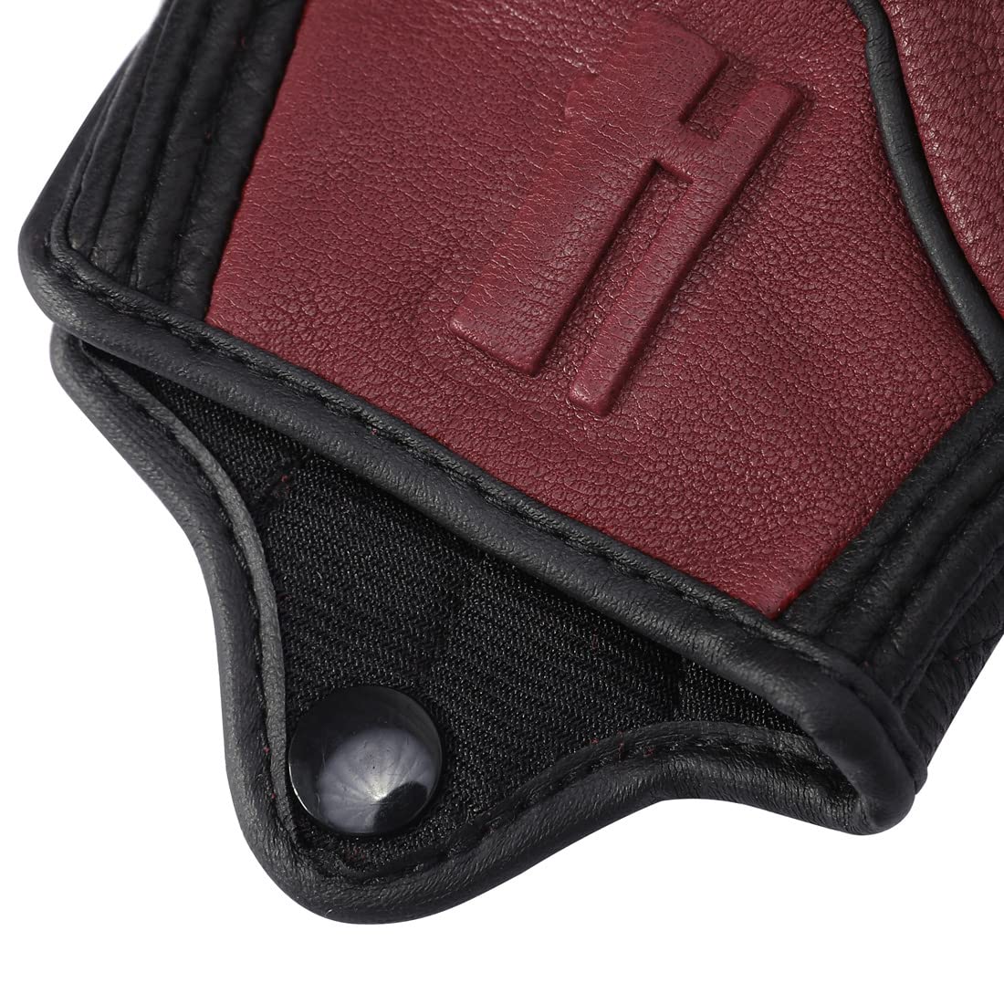 Harssidanzar Mens Fingerless Half Finger Goatskin Leather Motorcycle Gloves Gm037,Oxblood/Black, Size M