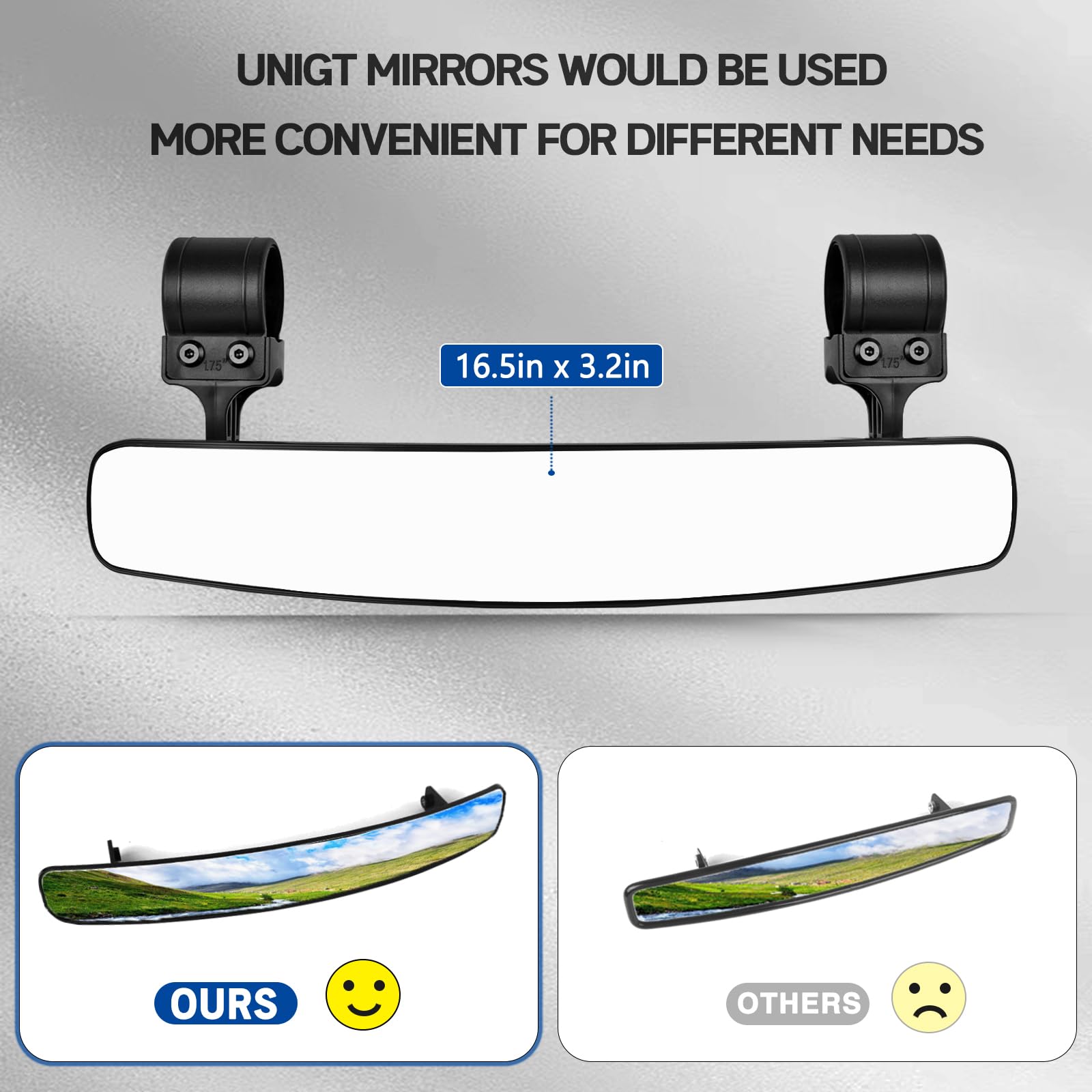 Unigt 16.5' Ultra View Utv Rearview Mirrors With 1.75-2.0' Clamps Compatible With Polaris Rzr 800 900 1000 Turbo, Can Am Maverick, Honda Pioneer Talon, Kawasaki Sxs Utv Mirror - Fit Until 2024
