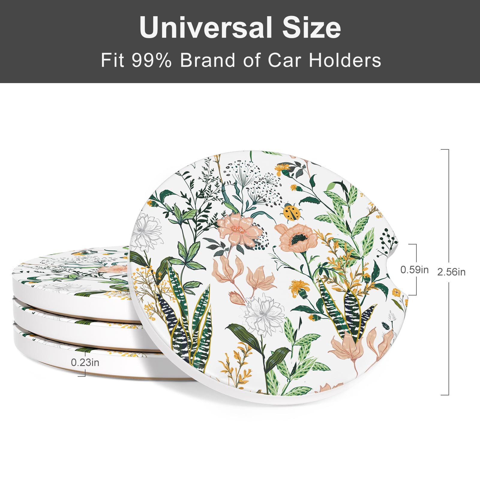 Car Cup Holder Coaster, Car Coasters For Cup Holders, 4 Pack Universal Anti Slip Insert Absorbent Ceramic Auto Interior Accessor