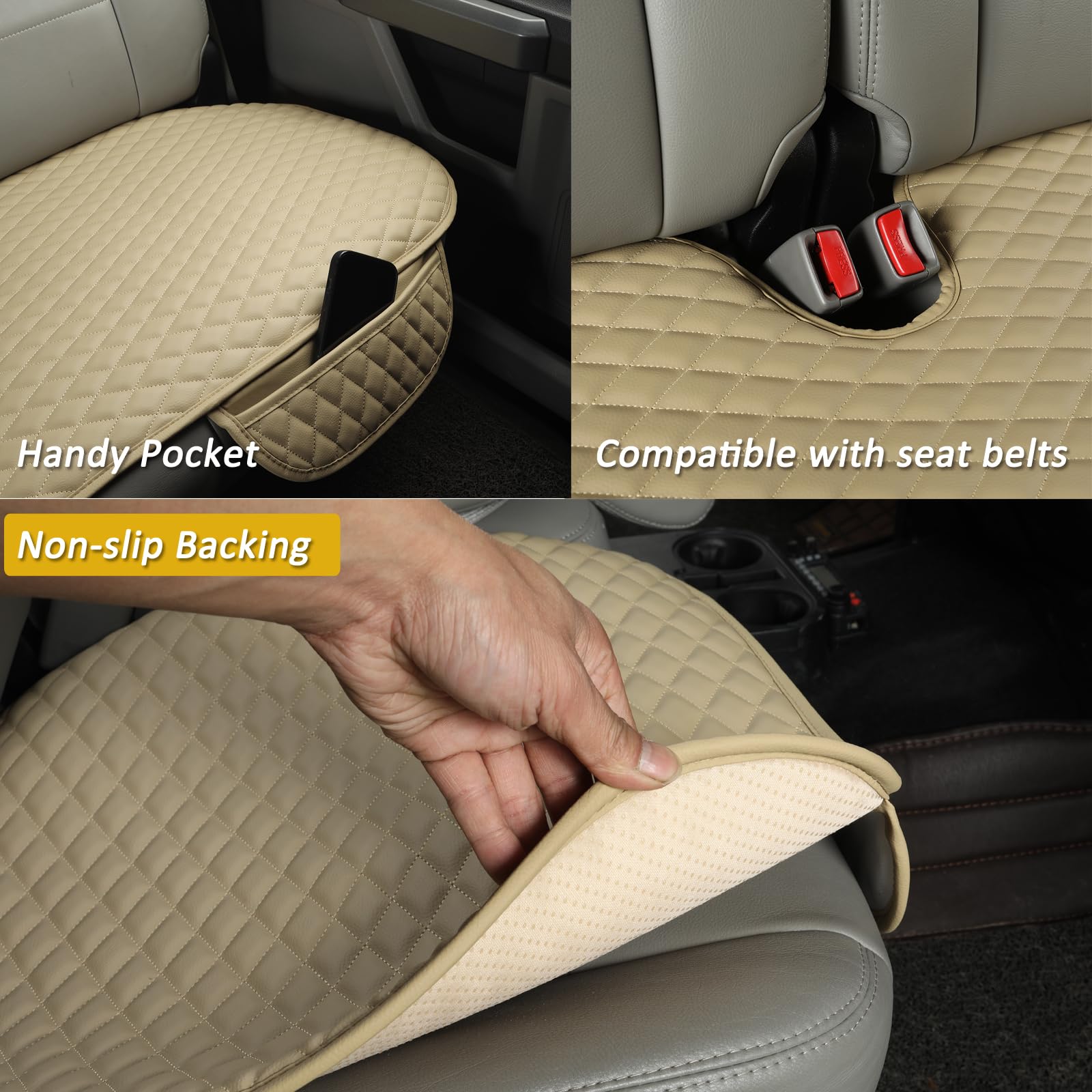 West Llama Pu Leather Car Seat Covers Protectors, Bottom Seat Covers For Cars Fit Ford F-150,F-250,F-350(Beige)