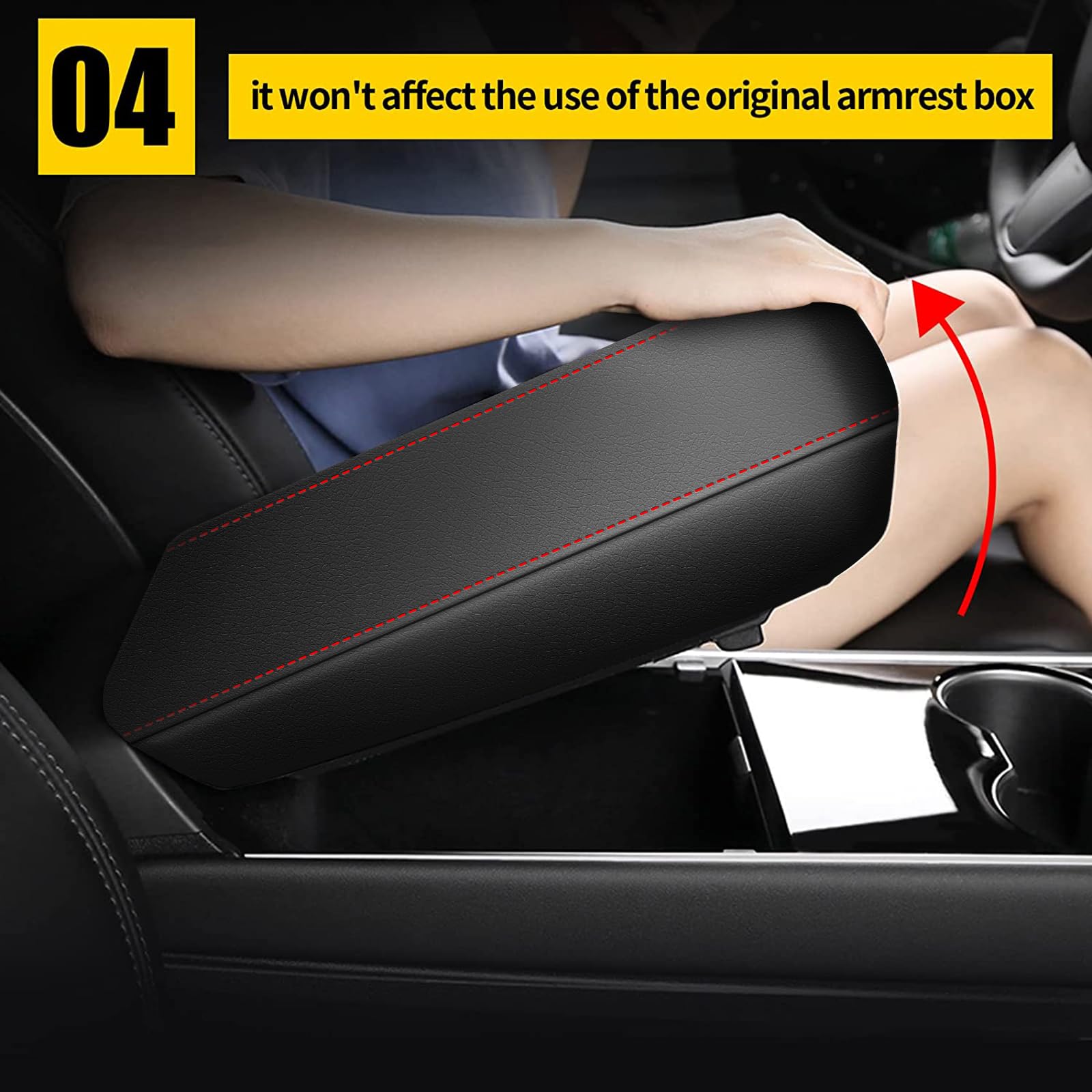 Aomsazto Armrest Covers For 2008-2012 Nissan Altima Black With Red Stiches