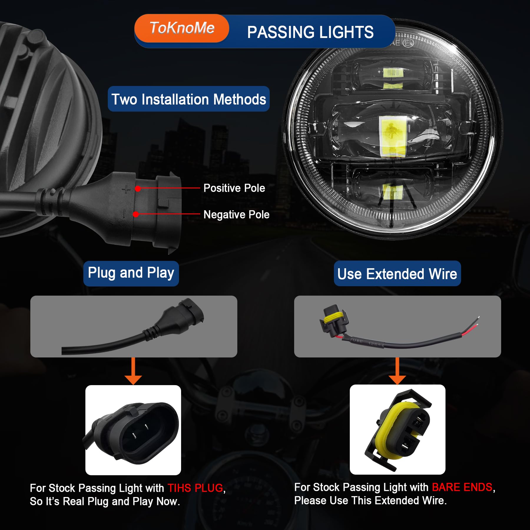 ToKnoMe Black 7'' inch LED Headlight Fog Passing Lights Motorcycle Lamp Compatible with Harley Davidson Touring Road King Ultra