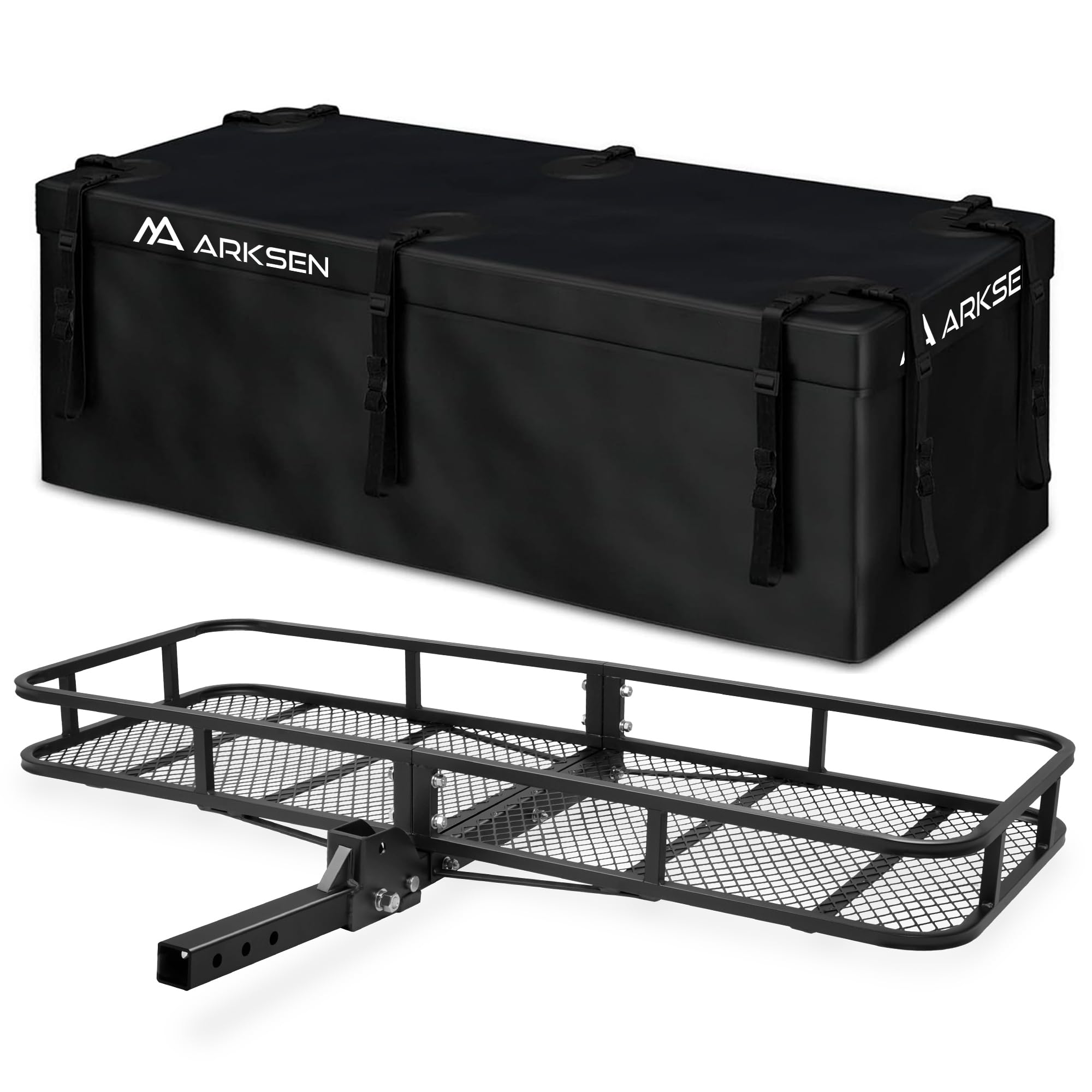 Arksen 60 X 23 X 5.5 Inch Folding Hitch Cargo Carrier With 500D Pvc Waterproof Cargo Bag, 500 Lbs Capacity Heavy Duty 2 Inch Rec