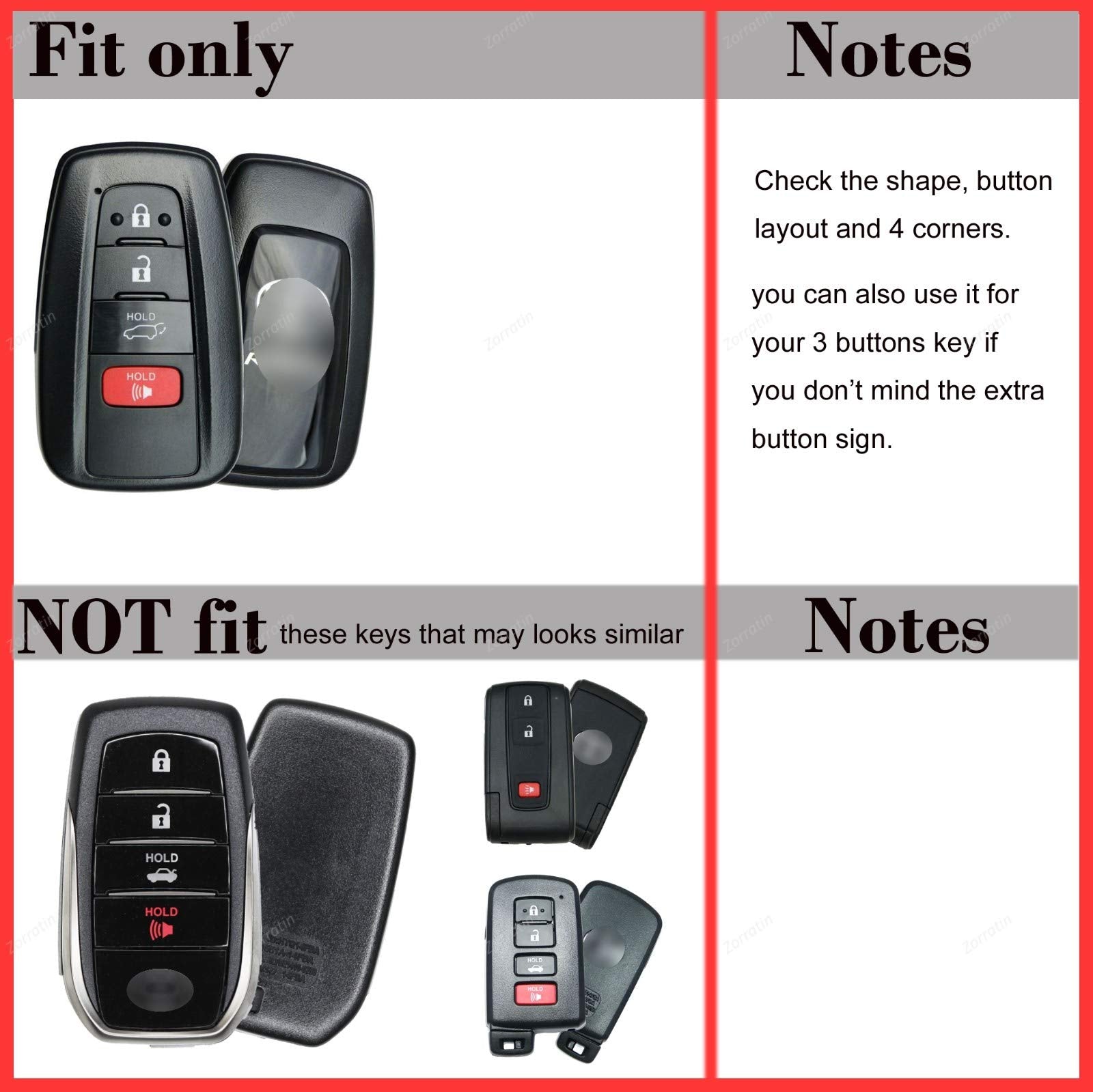 Gloss Smart Remote Key Fob Case Cover Protector For Toyota Camry Corolla Hatchback Avalon C-Hr Highlander Prius Rav4 Black
