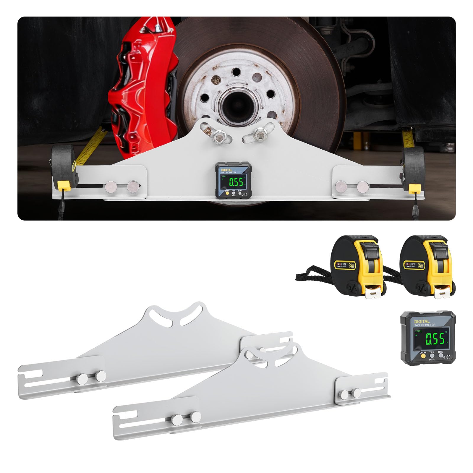 VEVOR Wheel Alignment Tool, 2 PCS Carbon Steel Heavy Duty Toe & Camber Alignment Plates with Digital Angle Finder, 2 Measuring T