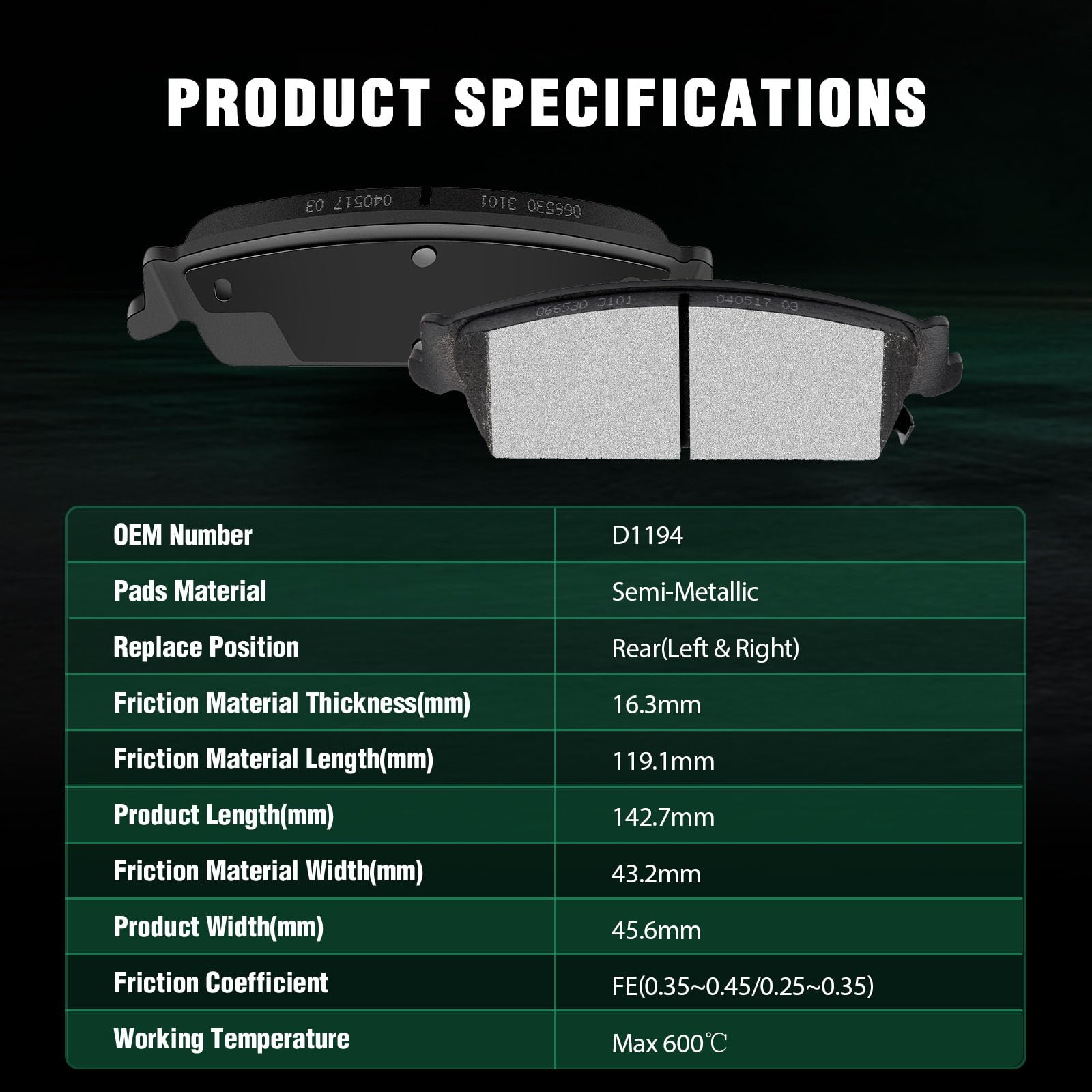 Automuto 4Pcs Rear Semi-Metallic Disc Brake Pads Set D1194 For Cadillac Escalade Escalade Esv Escalade Ext For Chevrolet Avalanc