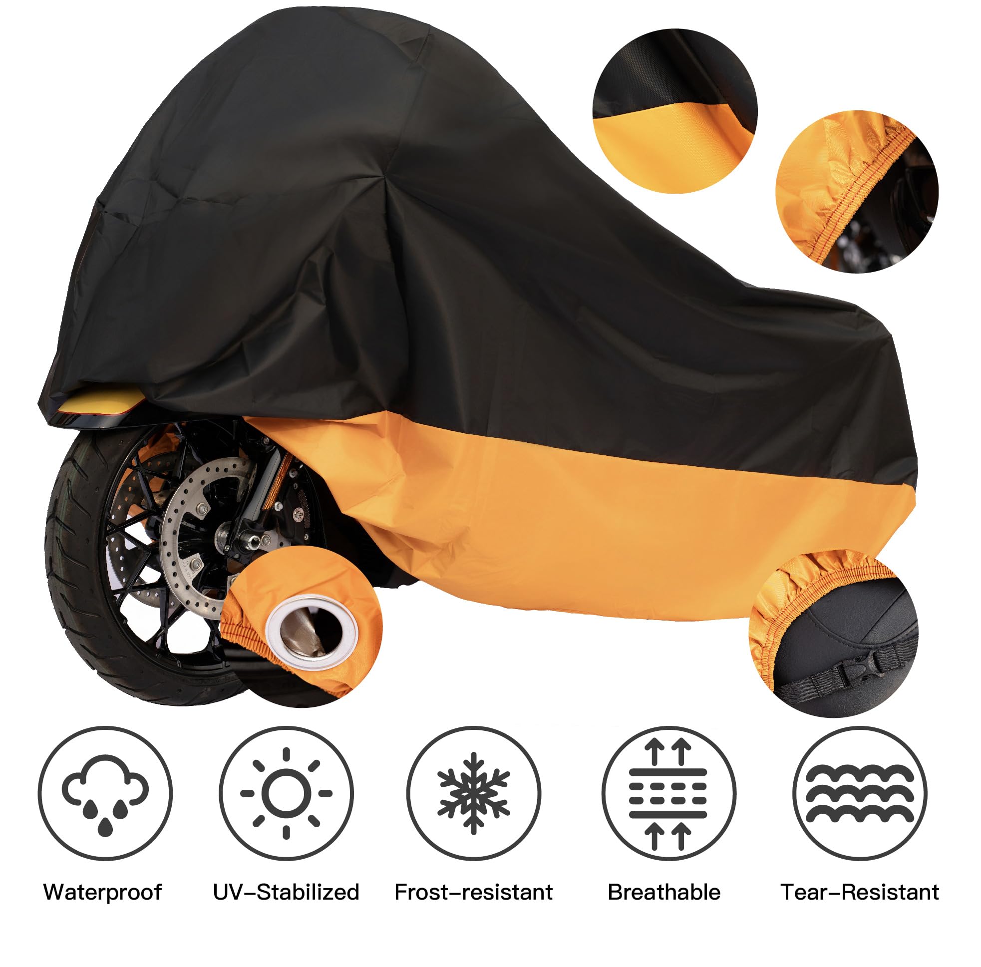 Wrypun Motorcycle Cover Waterproof Outdoor Made of Heavy Duty Material, Fits up to 96'' Harley Davison and All Motors with Lock-
