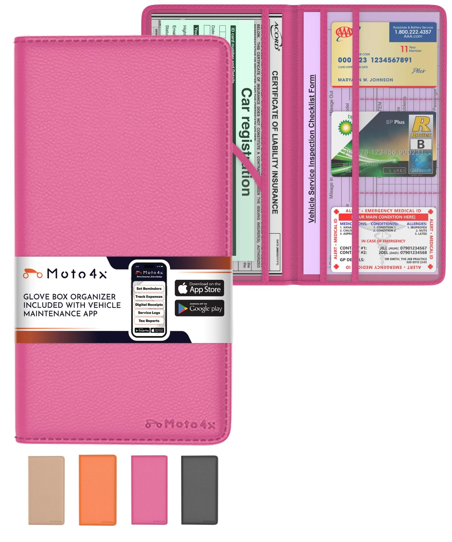 Pink Magnetic Shut Insurance And Registration Holder, Premium Pu Leather Glove Box Organizer For Car, Popular Car Accessories Fo