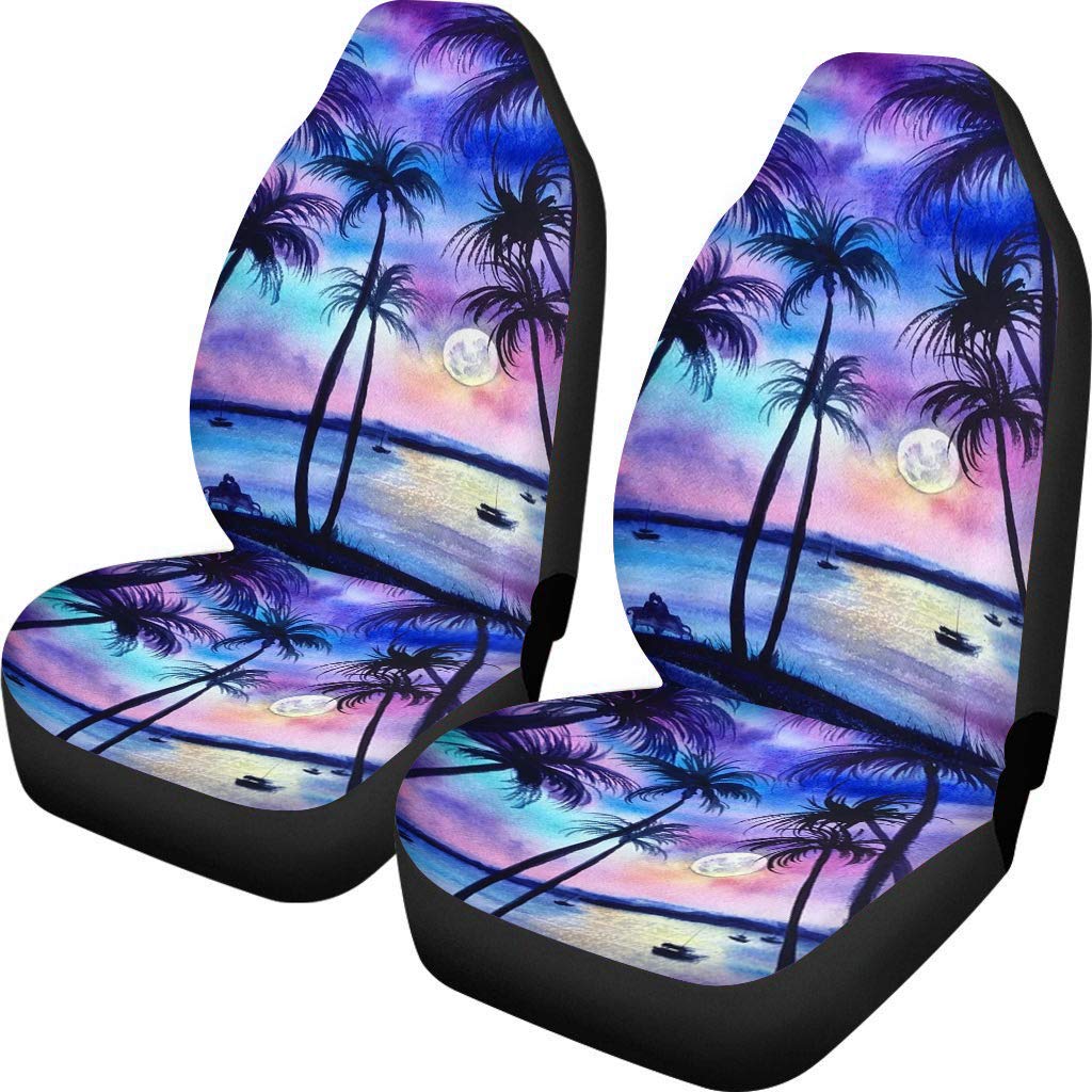 Toaddmos Hawaiian Style Beautiful Sunset Tropical Beach Palm Tree Car Seat Covers Front Seat Only,Vehicle Bucket Seat Protetors Universal Fit Most Vehicle,Sedan,Truck,Van