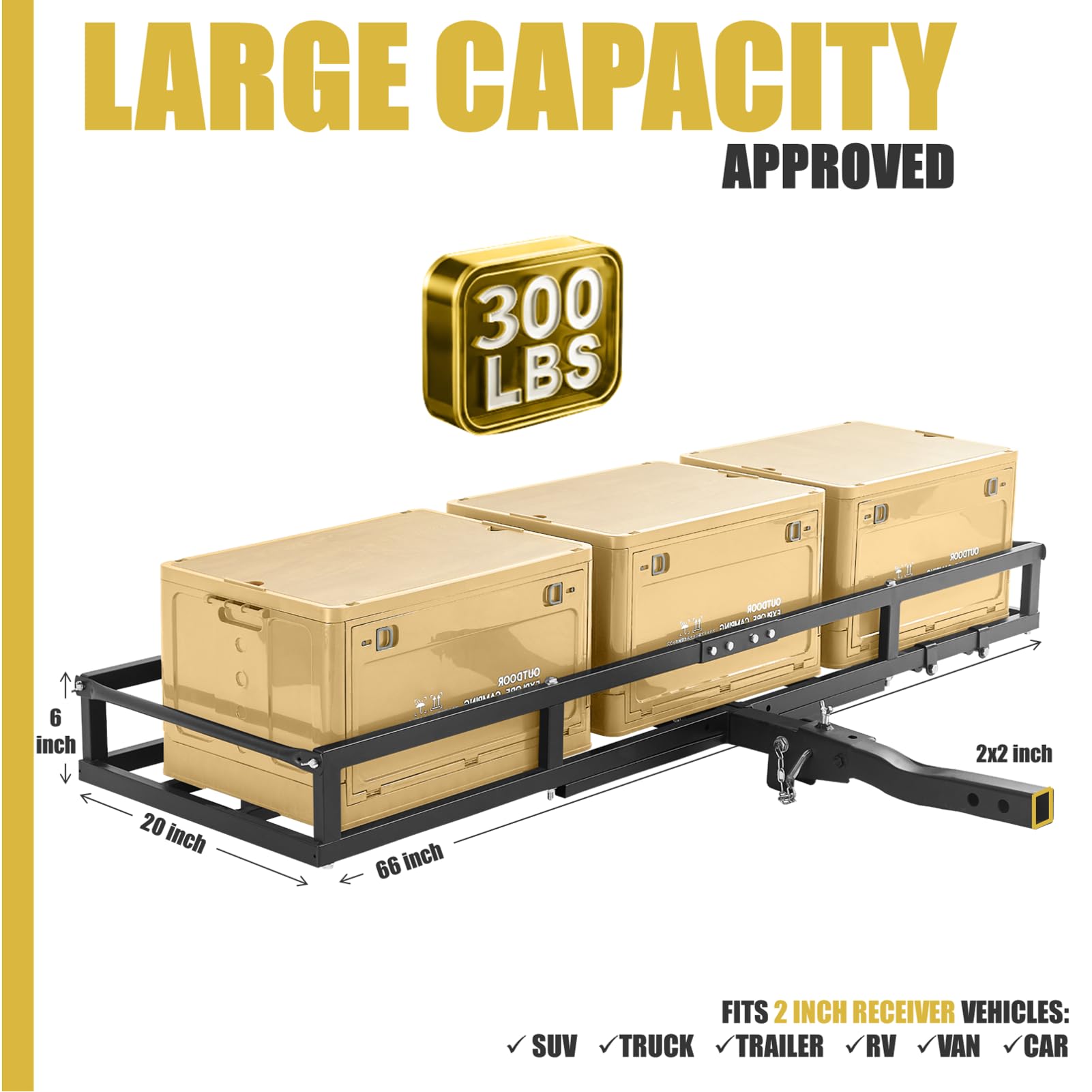 Hitch-Mount Bike Rack for Ebike Heavy-Duty - Comes with Cargo Carrier Fits 2 Electric Fat-Tire Mountain Bicycles Fits 2'' Receiv