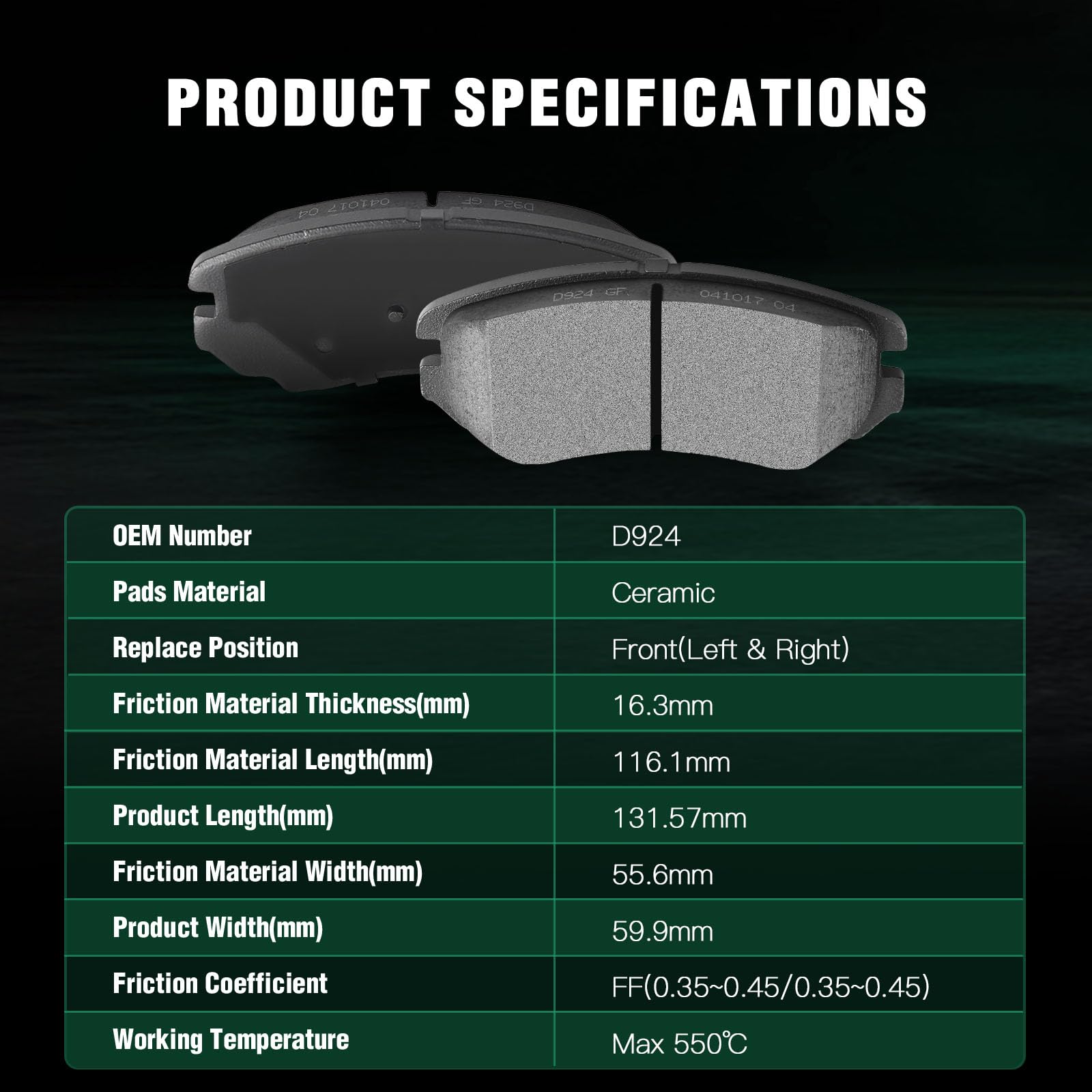 Automuto 4Pcs Front Ceramic Disc Brake Pads Set D924 For Hyundai Elantra Sonata Tiburon Tucson For Kia Magentis Optima Soul Spor