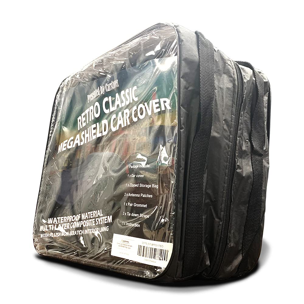 Carscover Retro Classic Megashield Car Cover Heavy Duty All Weatherproof Waterproof Automobiles Indoor Outdoor Snow Rain Dust Uv Protection Full Auto Vehicle Covers (Fit Up To 195 Inch Length)