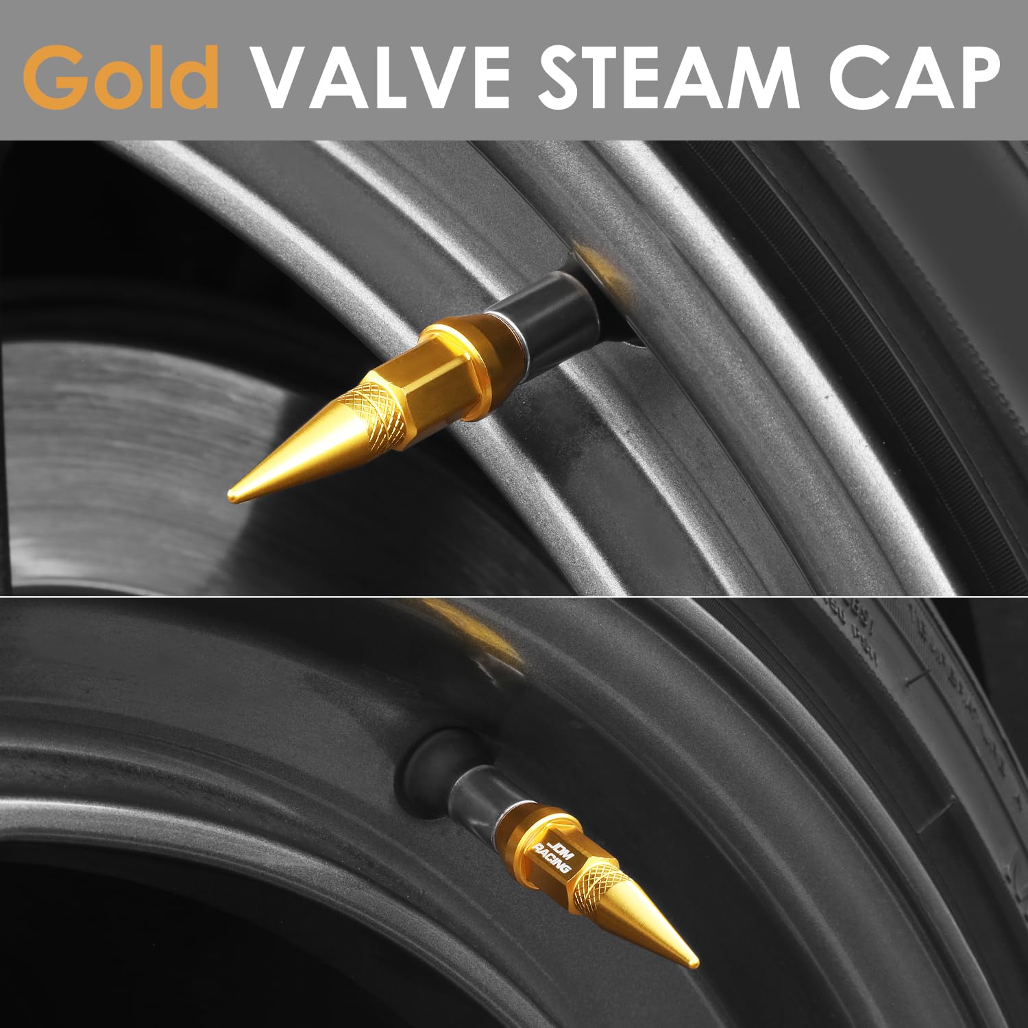 Auto Dynasty 45Mm Anodized Aluminum Valve Stem Caps, Spiked Head Design Car Accessories, Universal Fit For Most Vehicles, Gold (