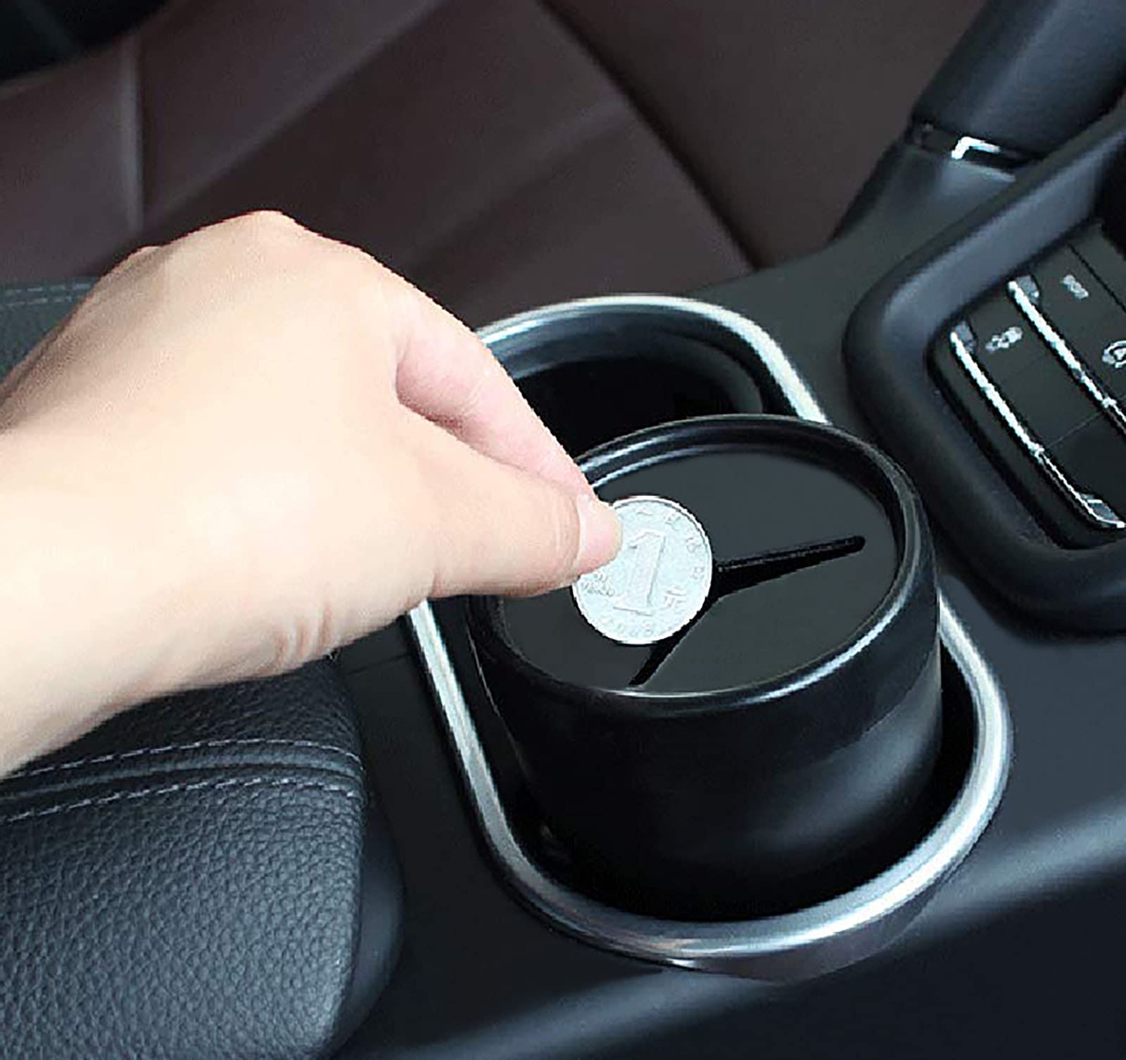 BANCHELLE Car Change Holder with Lid Automotive Plastic Garbage Cans 250 mL (0.06 Gallon) Portable for Keys Pen 1 Piece