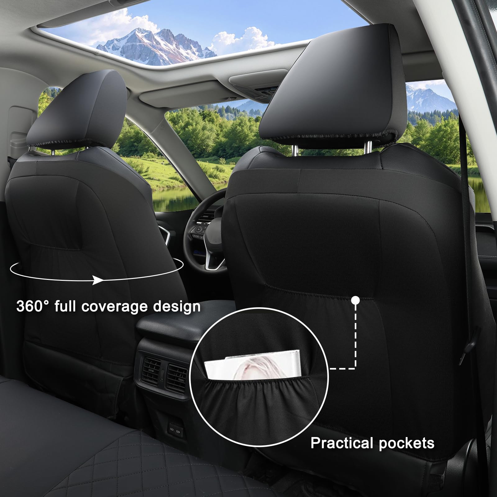 GIANT PANDA Full Set Car Seat Covers Custom Fit for Toyota Rav4 Hybrid SE/XSE 2019 2020 2021 2022 2023 2024 2025 Rav 4,Prime SE,