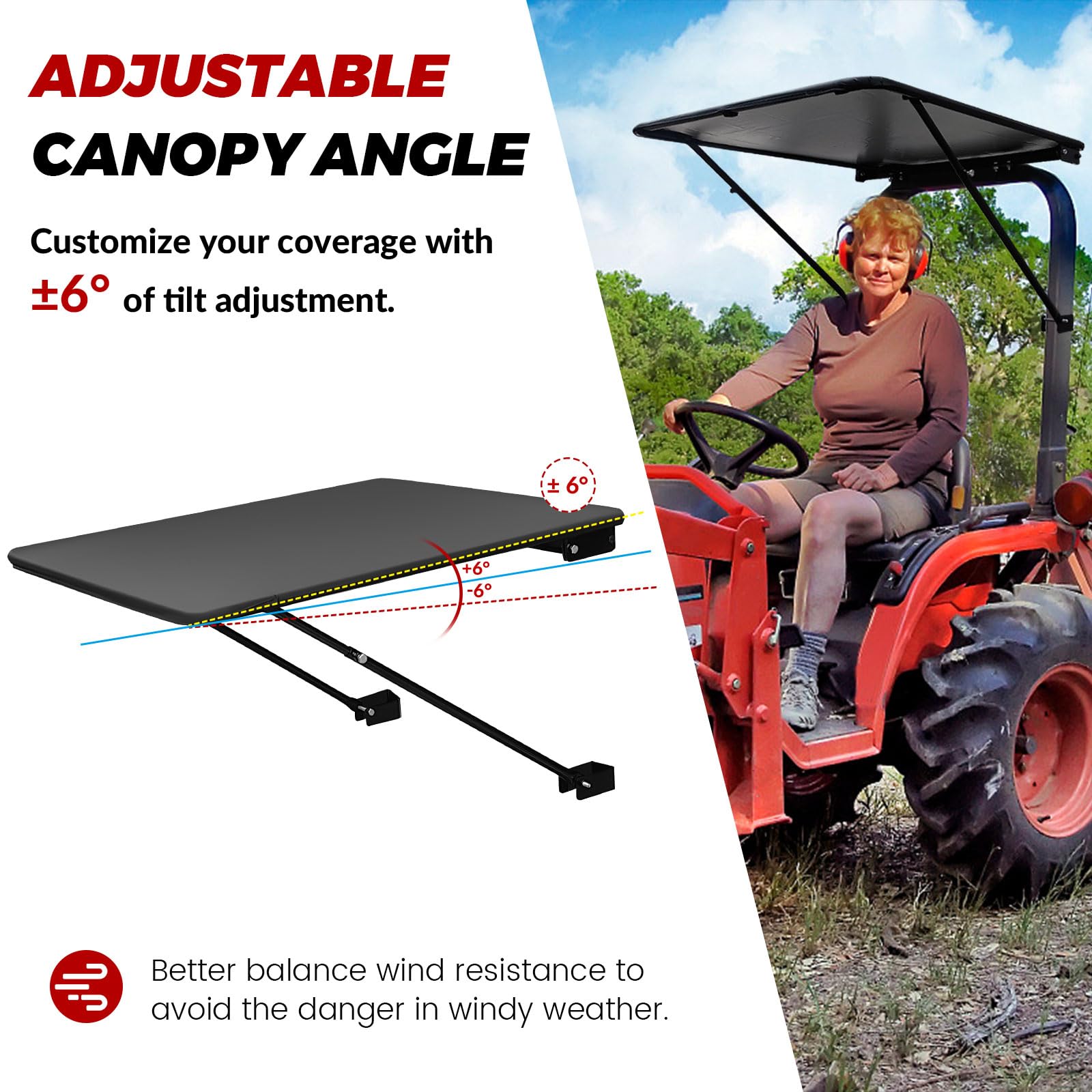 CarriTurf Universal Tractor Canopy for ROPS - UV-Resistant Sunshade for Compact Tractors, Riding Mowers, Zero Turn Mowers & Lawn