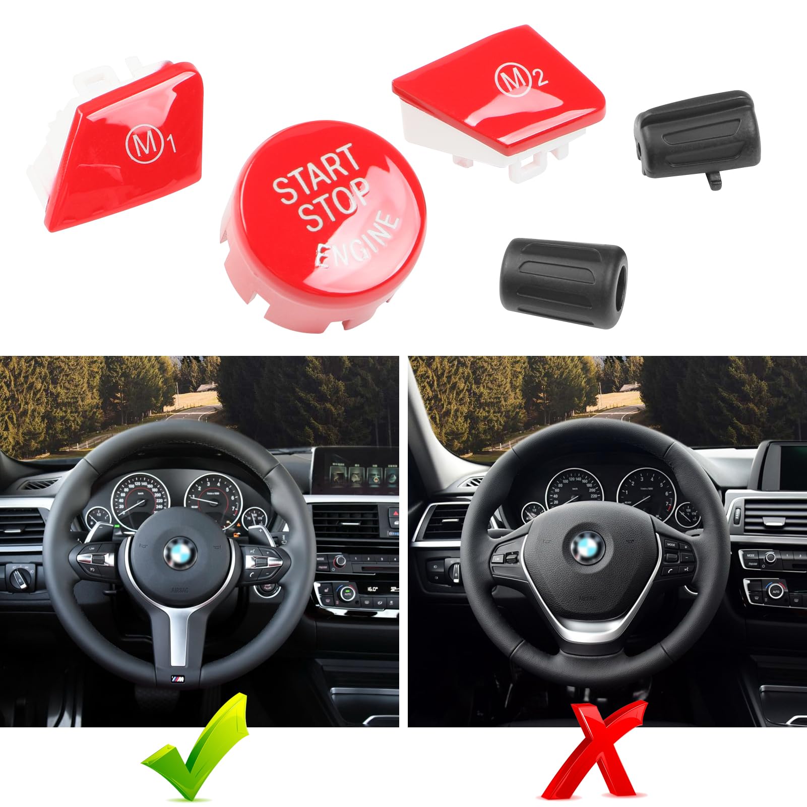 Jaronx Compatible With Bmw M1 M2 Buttons, Steering Wheel Sporty Red Start Stop Active Cruise Control Button For Bmw M3 F30 F80/M