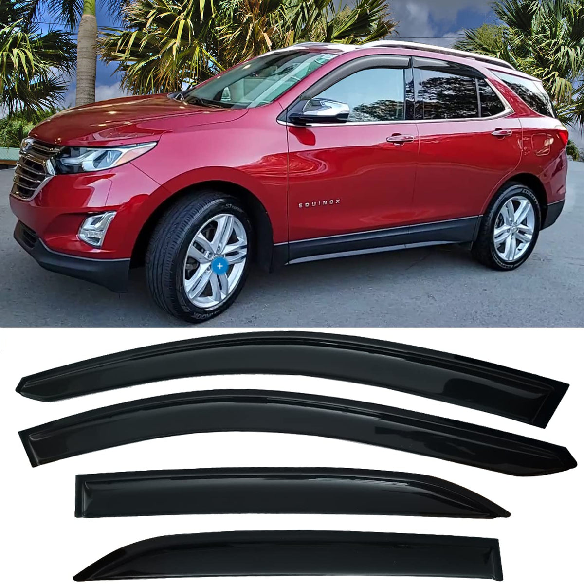 Tape On Window Visors Rain Guards For (Chevy) Chevrolet Equinox 2018-2024,Side Wind Deflectors Window Vent Guard Shade For 18-24