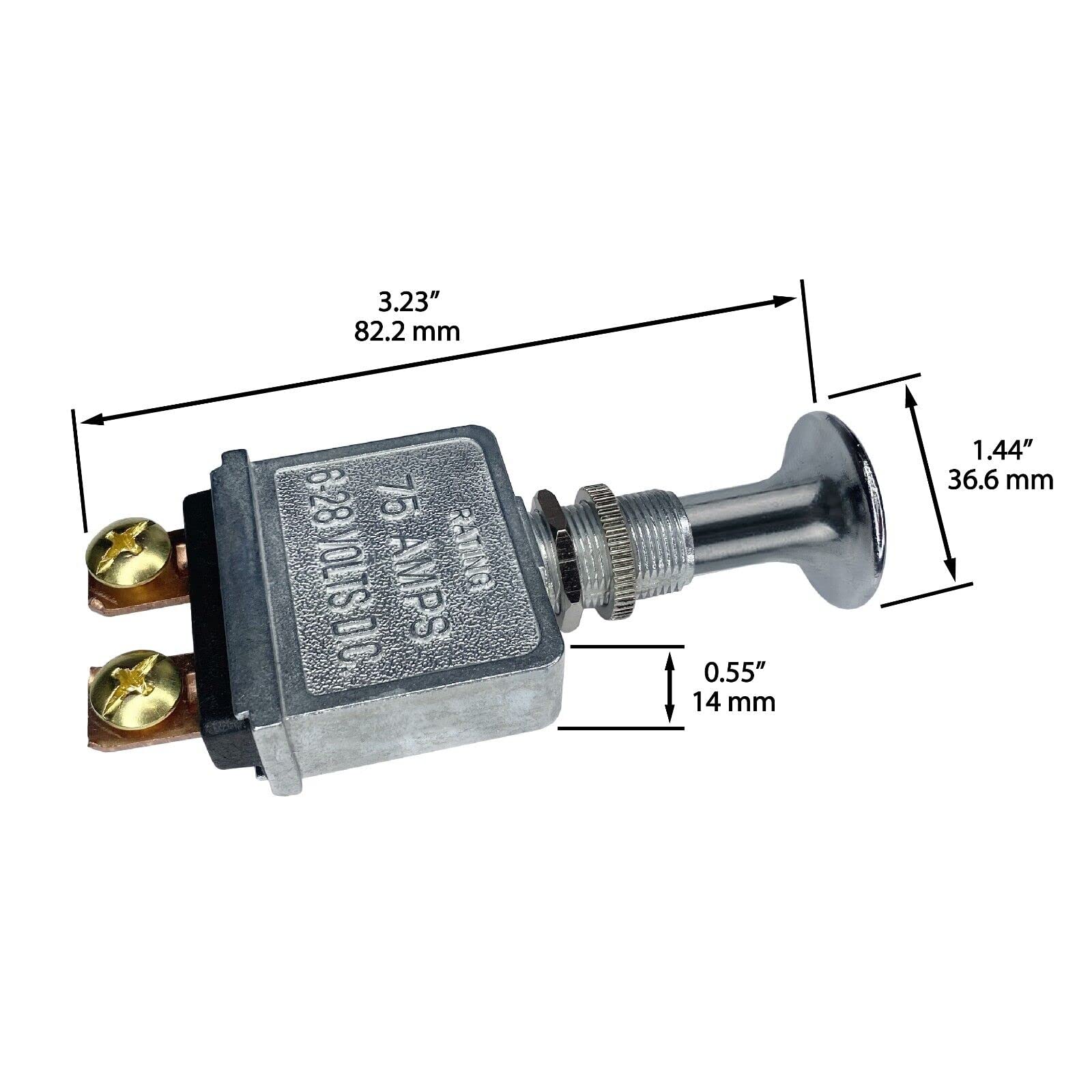 Heavy Duty 75A Push Pull Switch 6-28V Dc 12 Volt 75A Spst, 2 Position On-Off, Chrome Knob