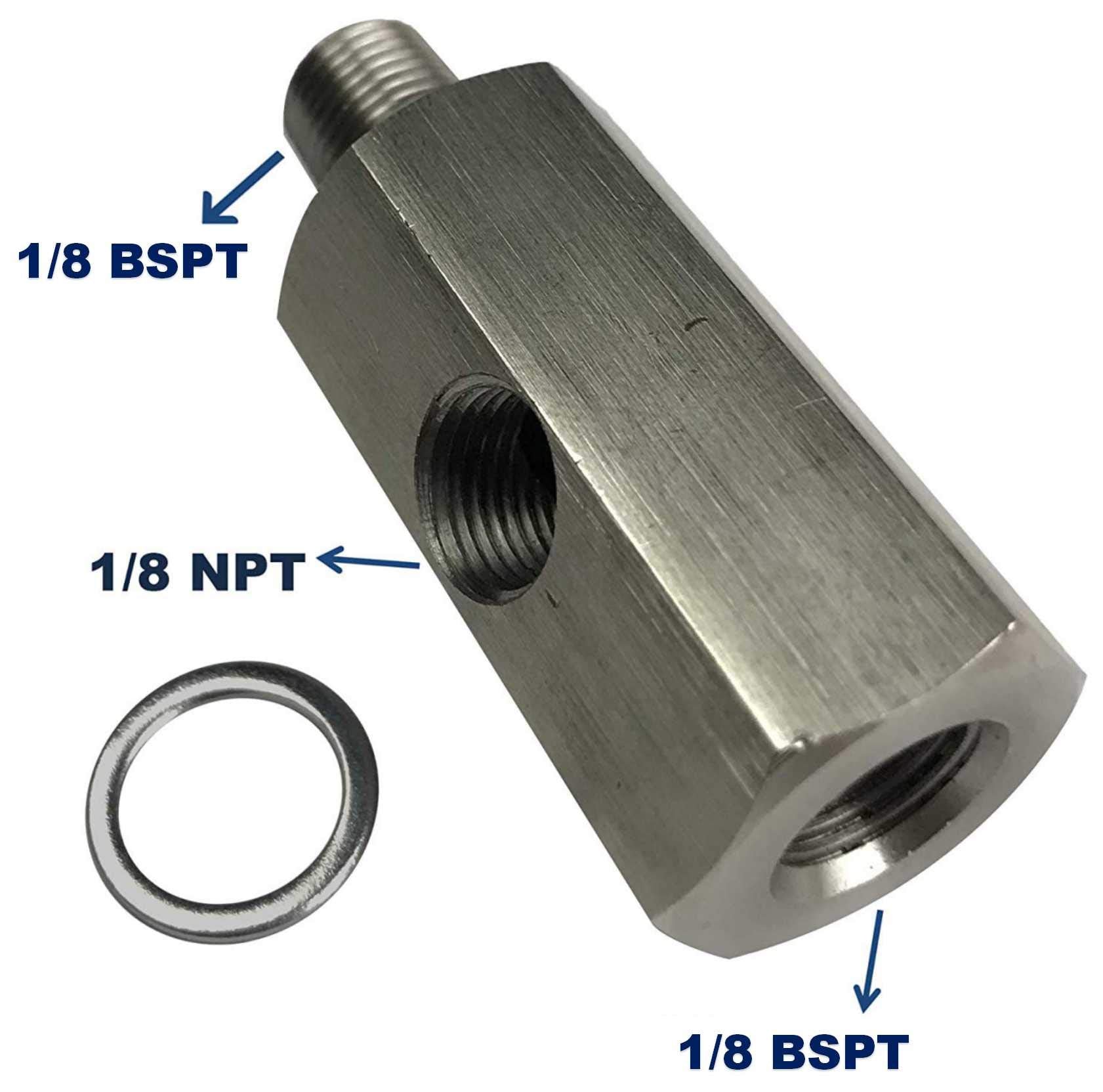 1/8 Bspt Oil Pressure Sensor Tee Stainless Steel 1/8 Bspt Female To 1/8 Bspt Male With 1/8 Npt Port Adapter Turbo Supply Feed Line Gauge