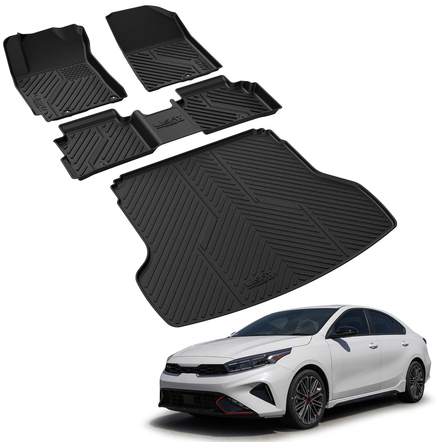 Lasfit Floor Mats & Cargo Mat For Kia Forte 2024 2023 2022 2021 2020 2019, All Weather Tpe Custom Fit Floor Liners For Kia Forte