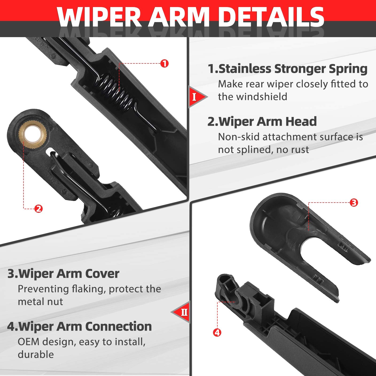 Rear Windshield Wiper Arm Blade Set For Hyundai Santa Fe 2013-2017