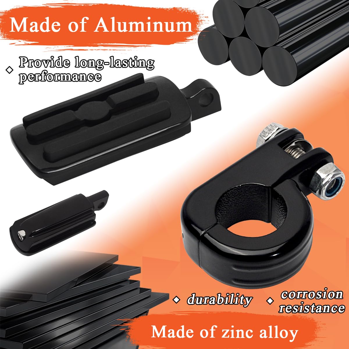 Fovplue 1.25' Highway Footpegs, Adjustable Footrest W/Mounting P-Clamps For Harley Touring Softail Dyna Sportster Honda Kawasaki Suzuki Yamaha Indian Victory W/1-1/4' Engine Guard, Gloss Black#2