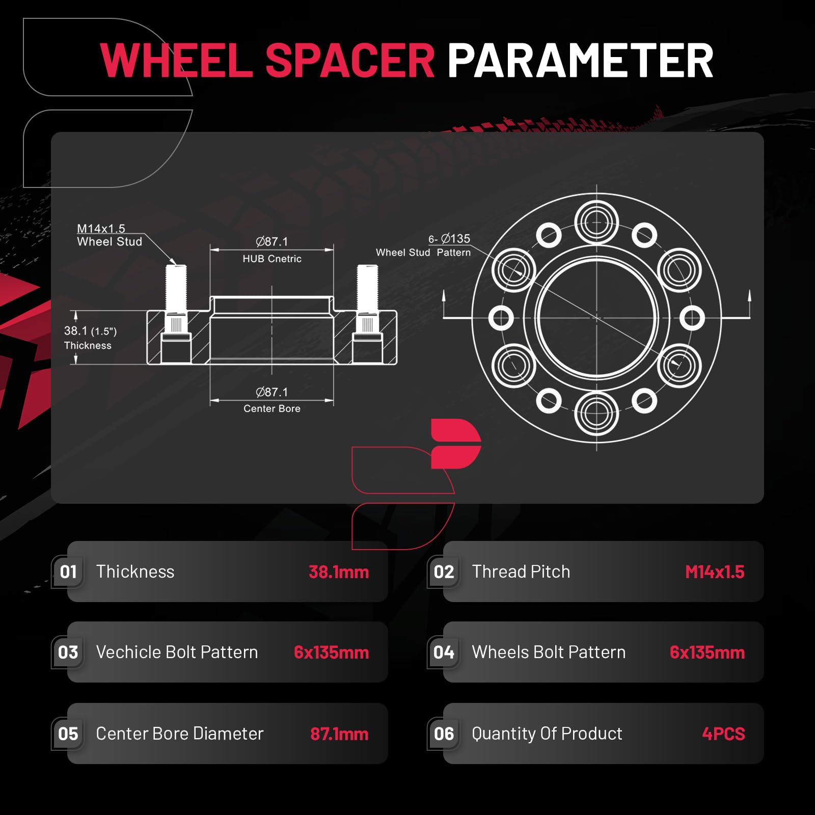 BDFHYK 6x135mm Wheel Spacers, 1.5 inch Hubcentric Wheel Spacer Compatible with F150 Expedition Lobo 2015-2022,Forged 6 Lug Wheel