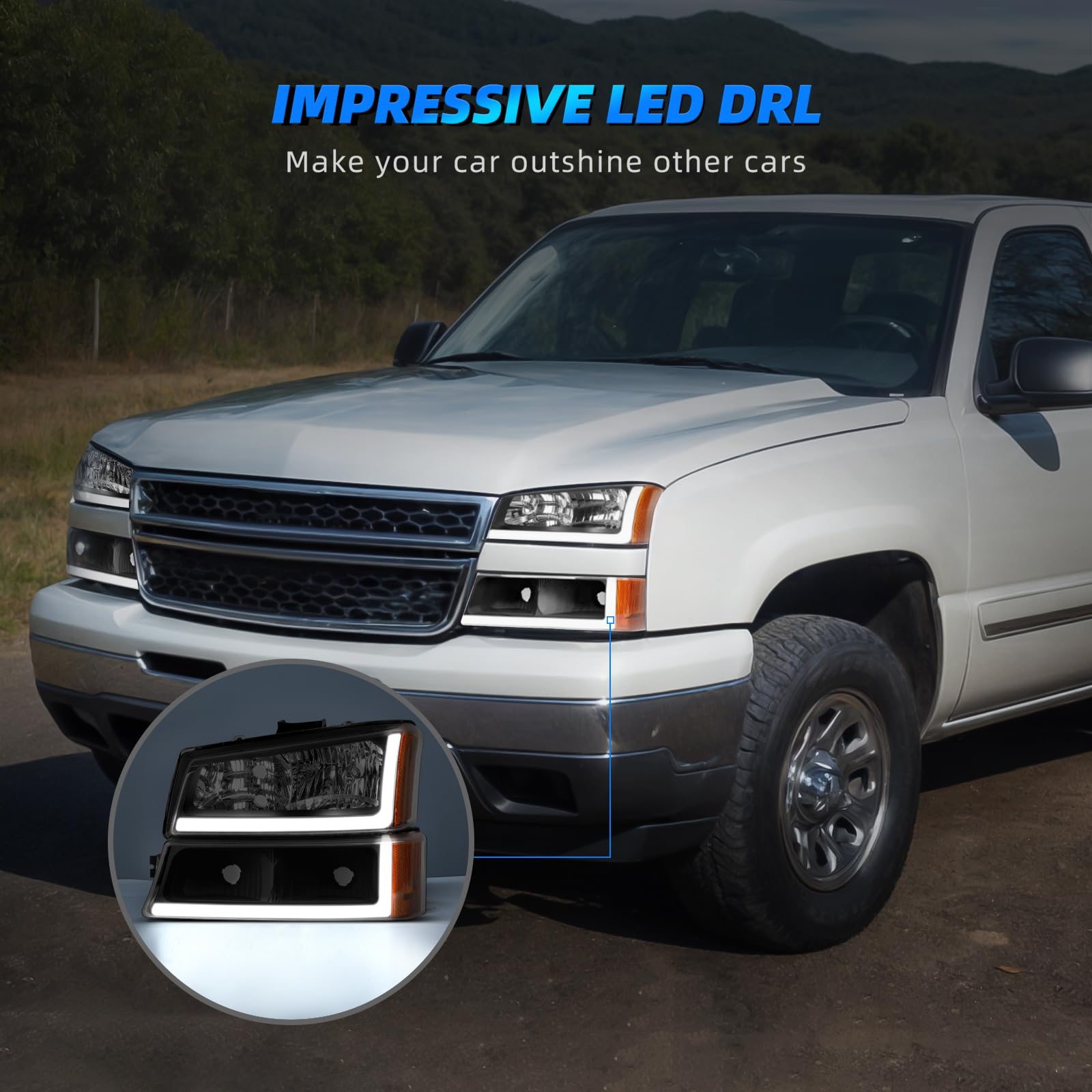 Autosaver88 Headlight With Led Drl Compatible With 2003 2004 2005 2006 Chevy Avalanche Silverado 1500 1500Hd 2500 2500Hd 3500/20