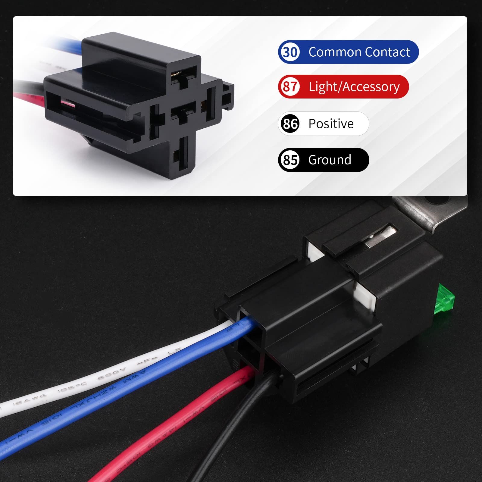 Apiele 4 Pin Relay 12V 40A Relay With 30A Fuse Dc Spst Fused Relay Normally Open 1No With 14 Awg Harness Socket For Car Truck Mo