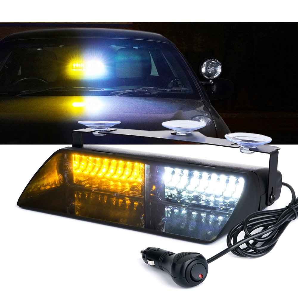 Xprite Amber White Led Emergency Dash Strobe Light, Interior Windshield Safety Warning Traffic Lights W/Suction Cups, 12V Windsh