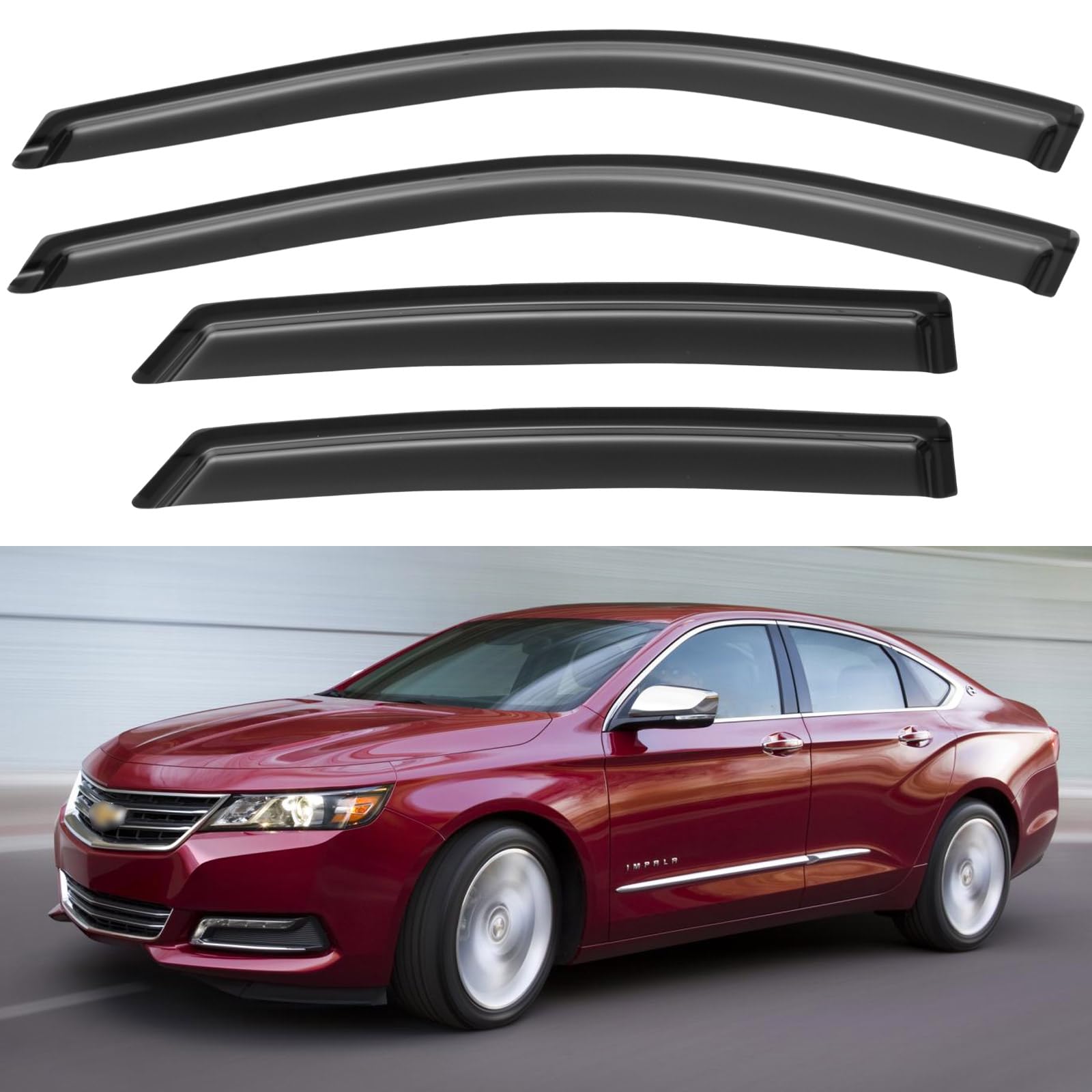 Window Visors Rain Guards for 2014-2020 Chevy Impala, Out-Channel Window Vent Wind Deflectors Visors Shades for 14-20 Impala