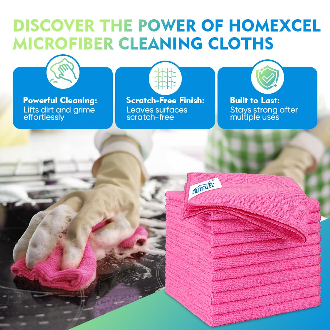 Homexcel Pink Microfiber Cleaning Cloth 12 Pack, 12.5 X 12.5 Inch Microfiber Towels For Cars, Ultra Absorbent Car Washing Cloth,