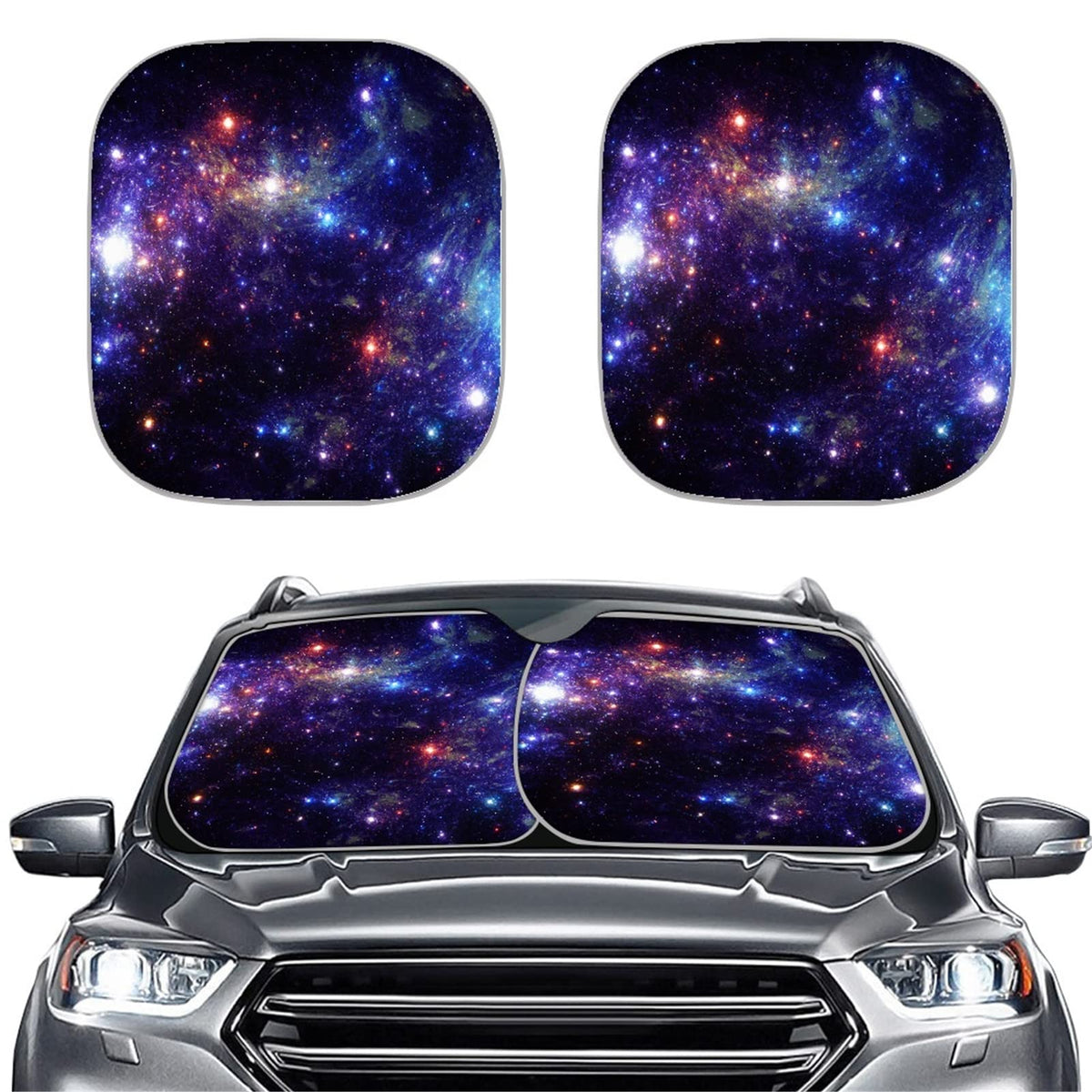 Huisefor Windshield Sun Shade 2 Pack Galaxy Print Bling Sunshades. Durable Sun Blocks Sun Visor Keep Vehicle Cool. Galaxy Printe