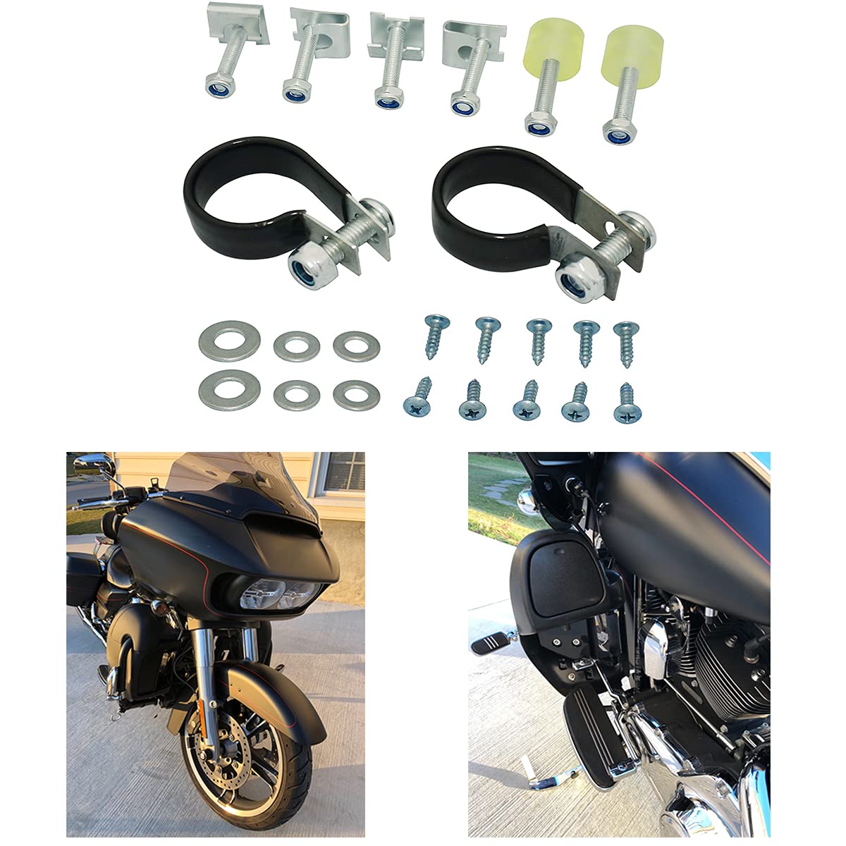 WOWTK Lower Vented Leg Fairings Mounting hardware Screw Clamps Set fits for Harley Touring Electra Glide Road King Road Glide St